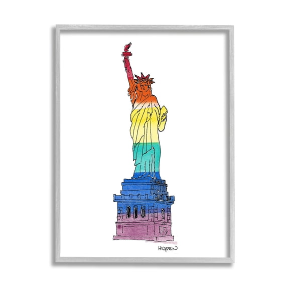 Stupell Industries Statue Of Liberty Pride Rainbow Holiday Painting Gray Framed Art Print Wall Art