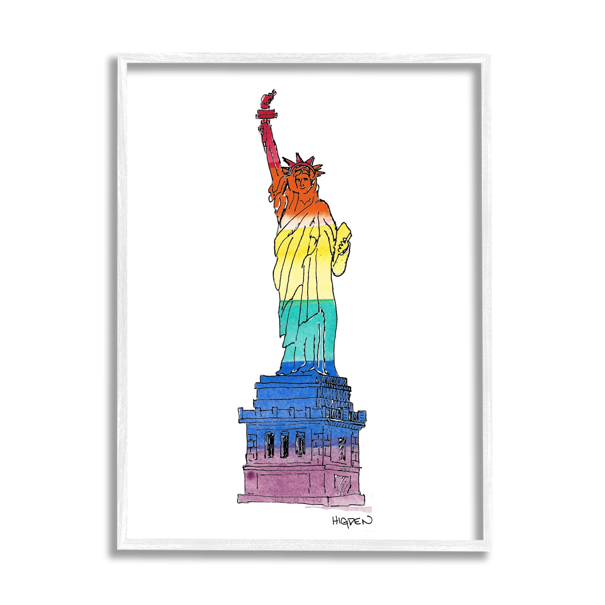 Stupell Industries Statue Of Liberty Pride Rainbow Holiday Painting White Framed Art Print Wall Art