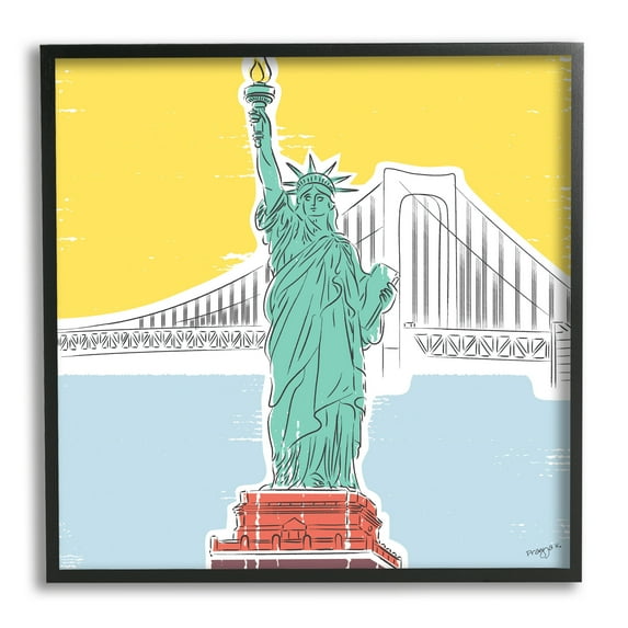 Stupell Industries Statue of Liberty Portrait Travel & Places Painting Black Framed Art Print Wall Art, 12 x 12