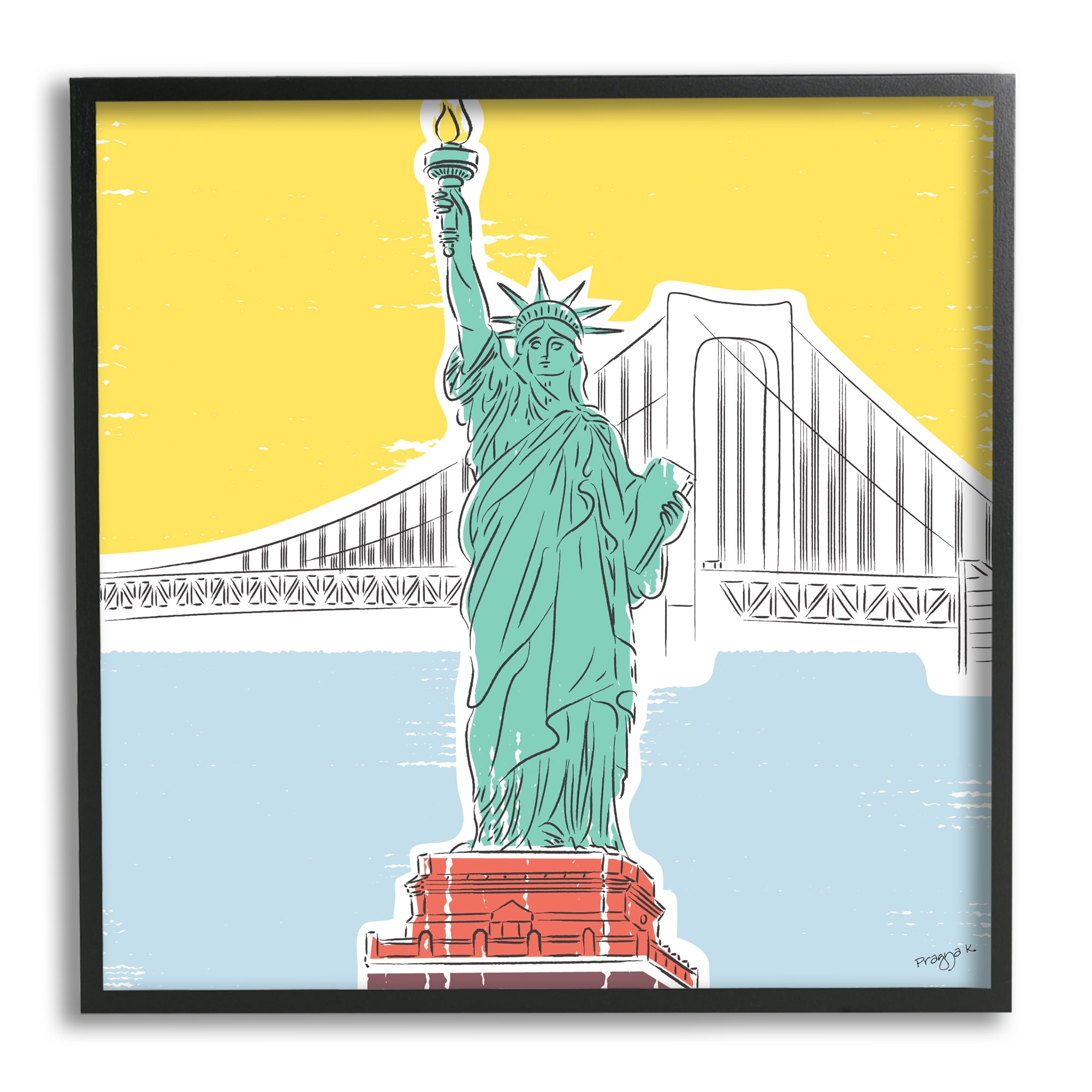 Stupell Industries Statue of Liberty Portrait Travel & Places Painting Black Framed Art Print Wall Art, 24 x 24