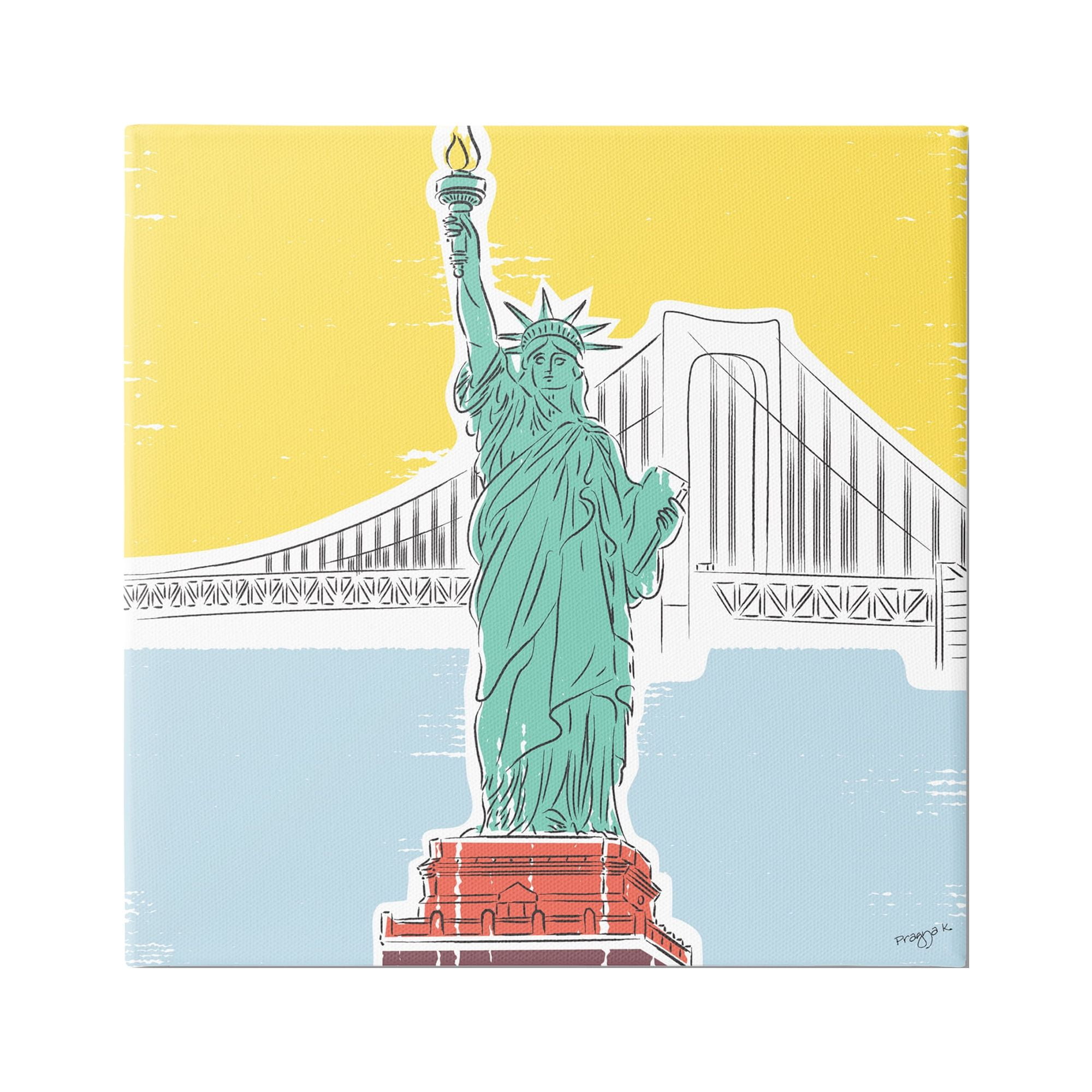 Stupell Industries Statue of Liberty Portrait Travel & Places Painting Gallery Wrapped Canvas Art Print Wall Art, 17 x 17