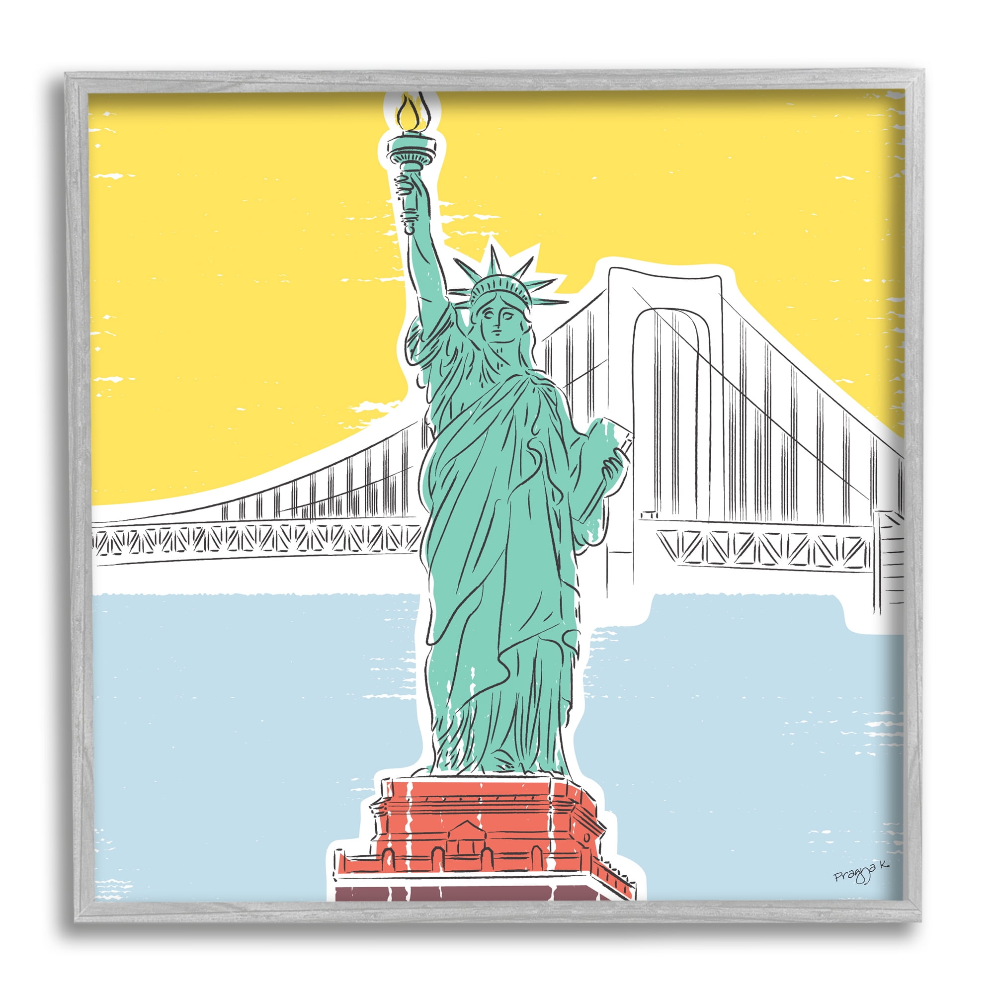 Stupell Industries Statue of Liberty Portrait Travel & Places Painting Gray Framed Art Print Wall Art, 12 x 12