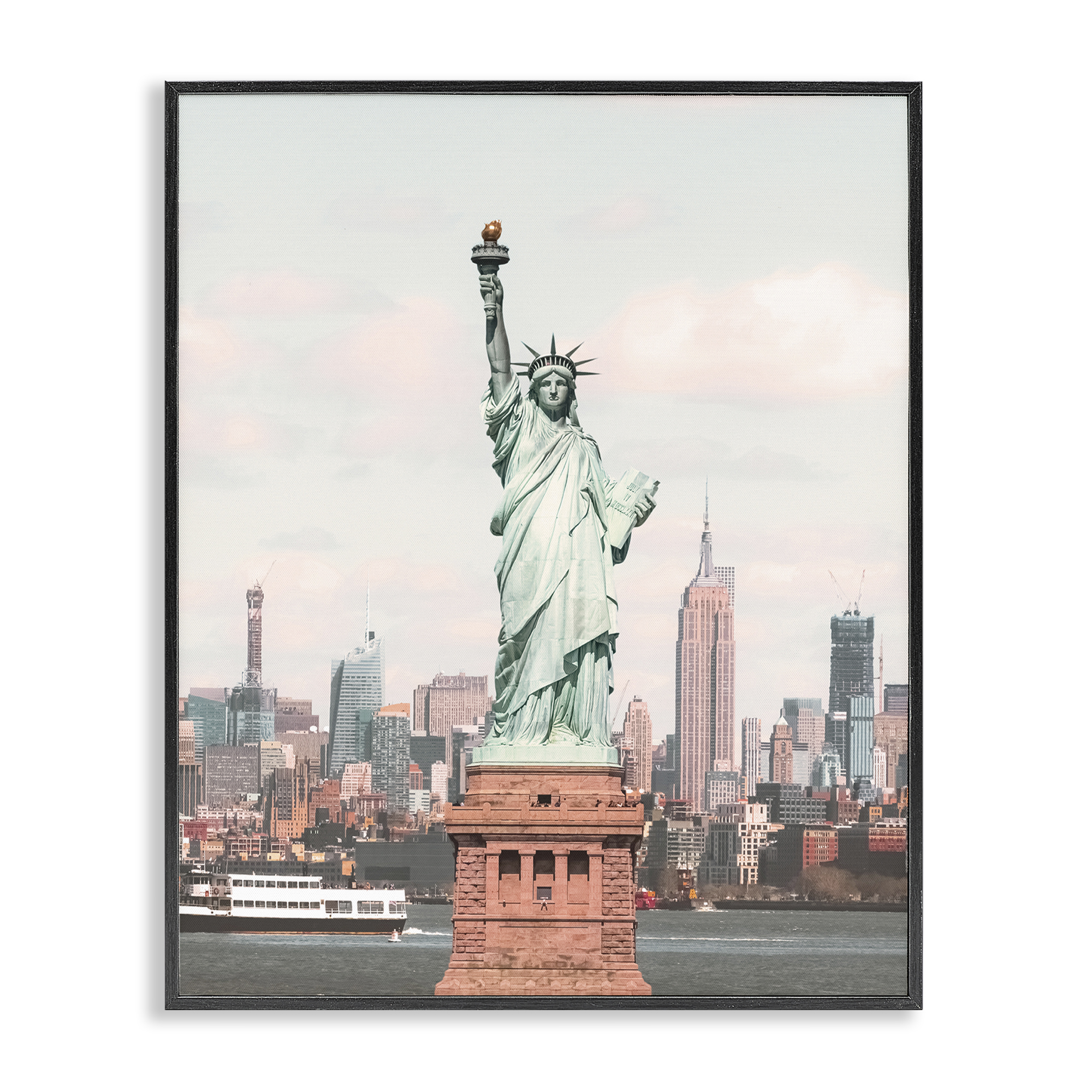 Stupell Industries Statue of Liberty Skyline Cities & Countries Photography Black Framed Art Print Wall Art, 11 x 14
