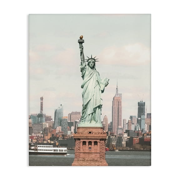 Stupell Industries Statue of Liberty Skyline Cities & Countries Photography Wrapped Canvas Art Print Wall Art, 16 x 20