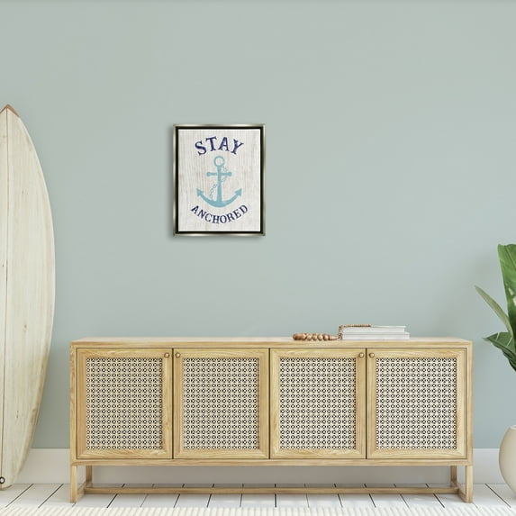 Stupell Industries Stay Anchored Rustic Nautical Beach Typography Graphic Art Luster Gray Floating Framed Canvas Print Wall Art, Design by CAD Designs