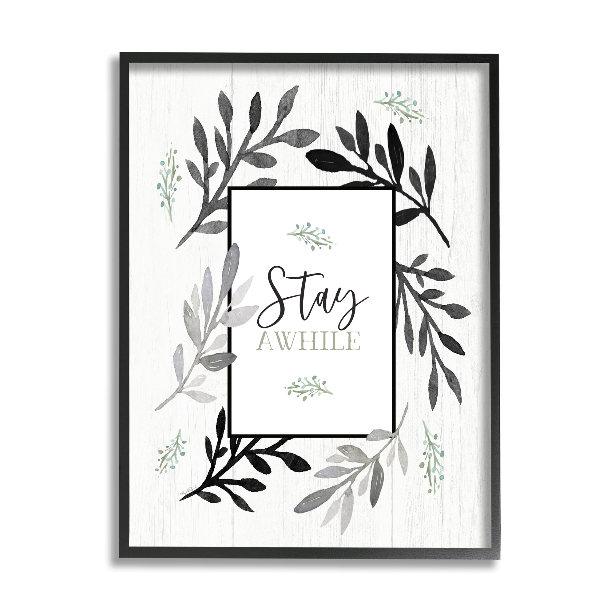 Stupell Industries Stay Awhile Phrase Country Herb Foliage Border,24 x 30, Design by Elizabeth Tyndall