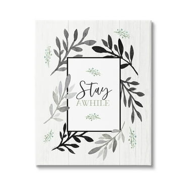 Stupell Industries Stay Awhile Phrase Country Herb Foliage Border,24 x 30, Design by Elizabeth Tyndall