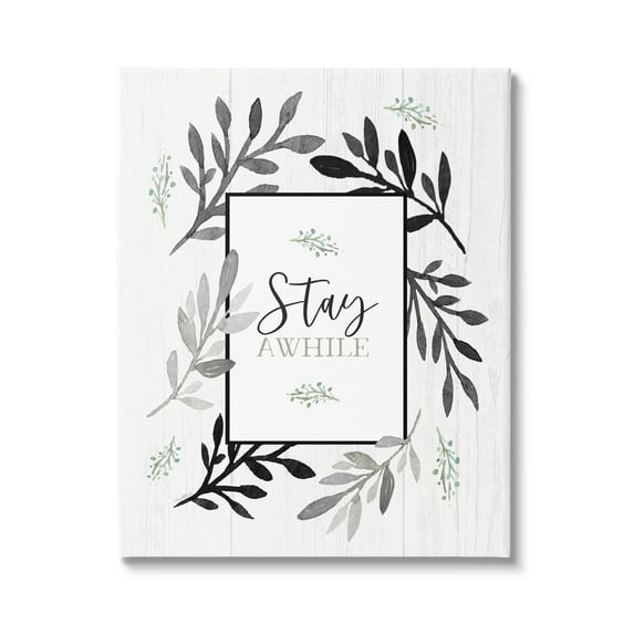 Stupell Industries Stay Awhile Phrase Country Herb Foliage Border,24 x 30, Design by Elizabeth Tyndall