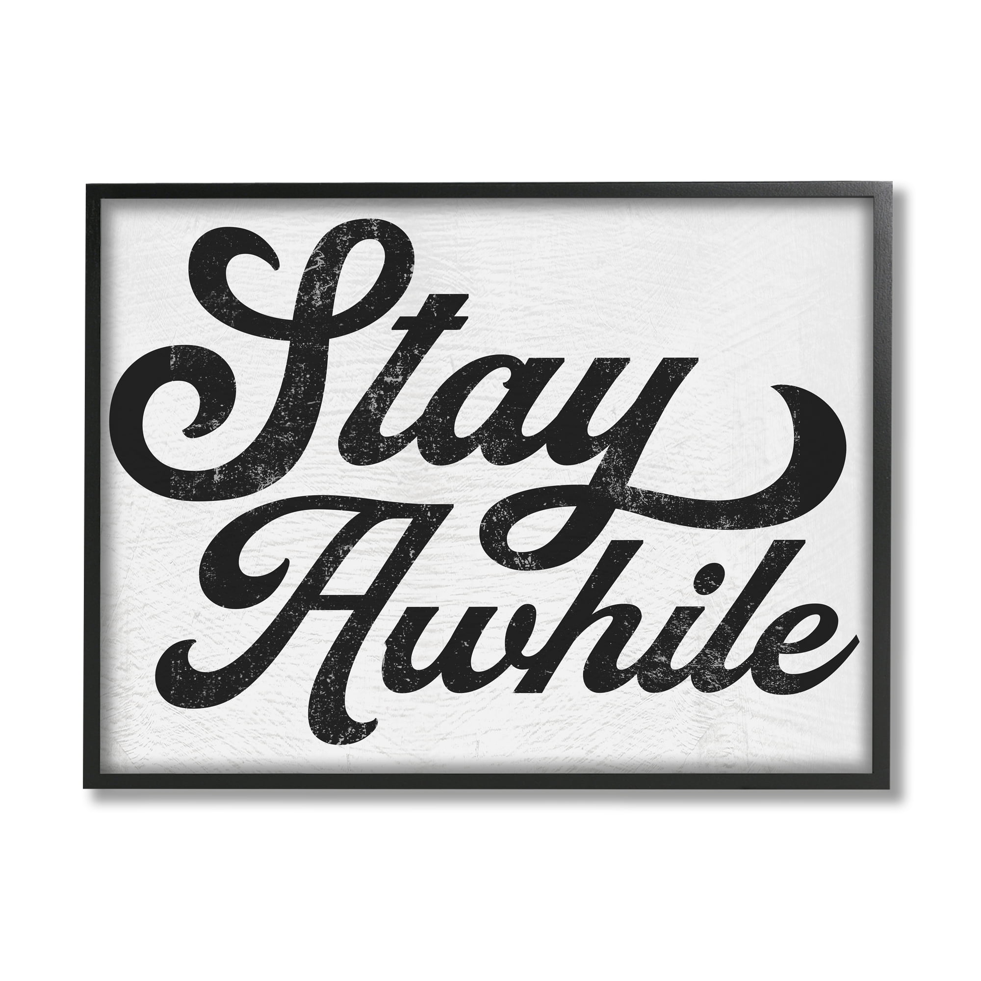 Stupell Industries Stay Awhile Retro Text Casual Vintage Phrase Graphic Art Black Framed Art Print Wall Art, Design by Daphne Polselli