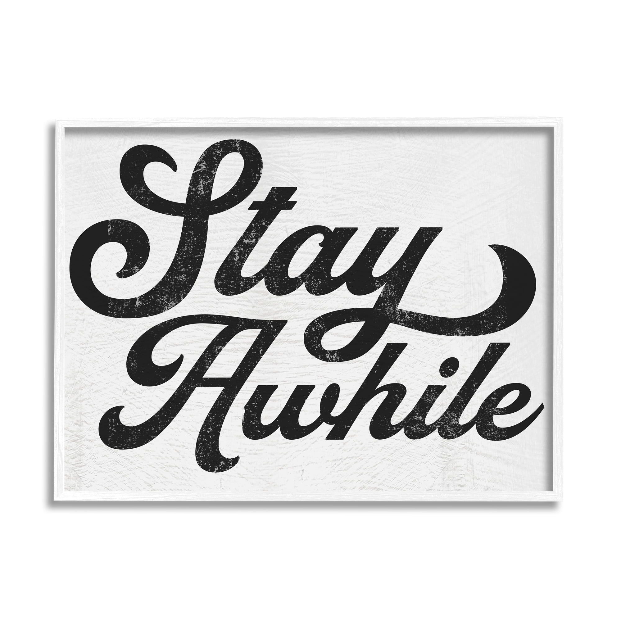 Stupell Industries Stay Awhile Retro Text Casual Vintage Phrase Graphic Art White Framed Art Print Wall Art, Design by Daphne Polselli