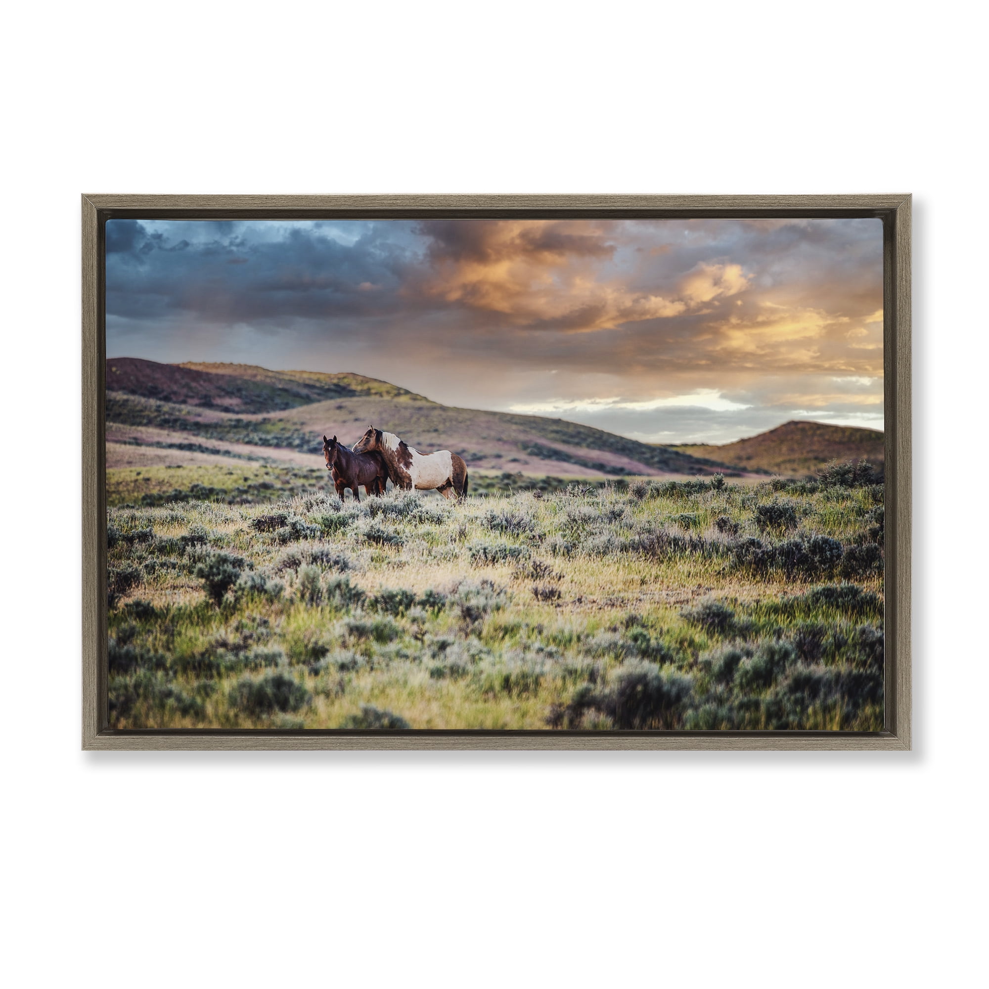 Stupell Industries Stay Close Horses Brown Framed Floater Canvas Wall Art, design by Tim West