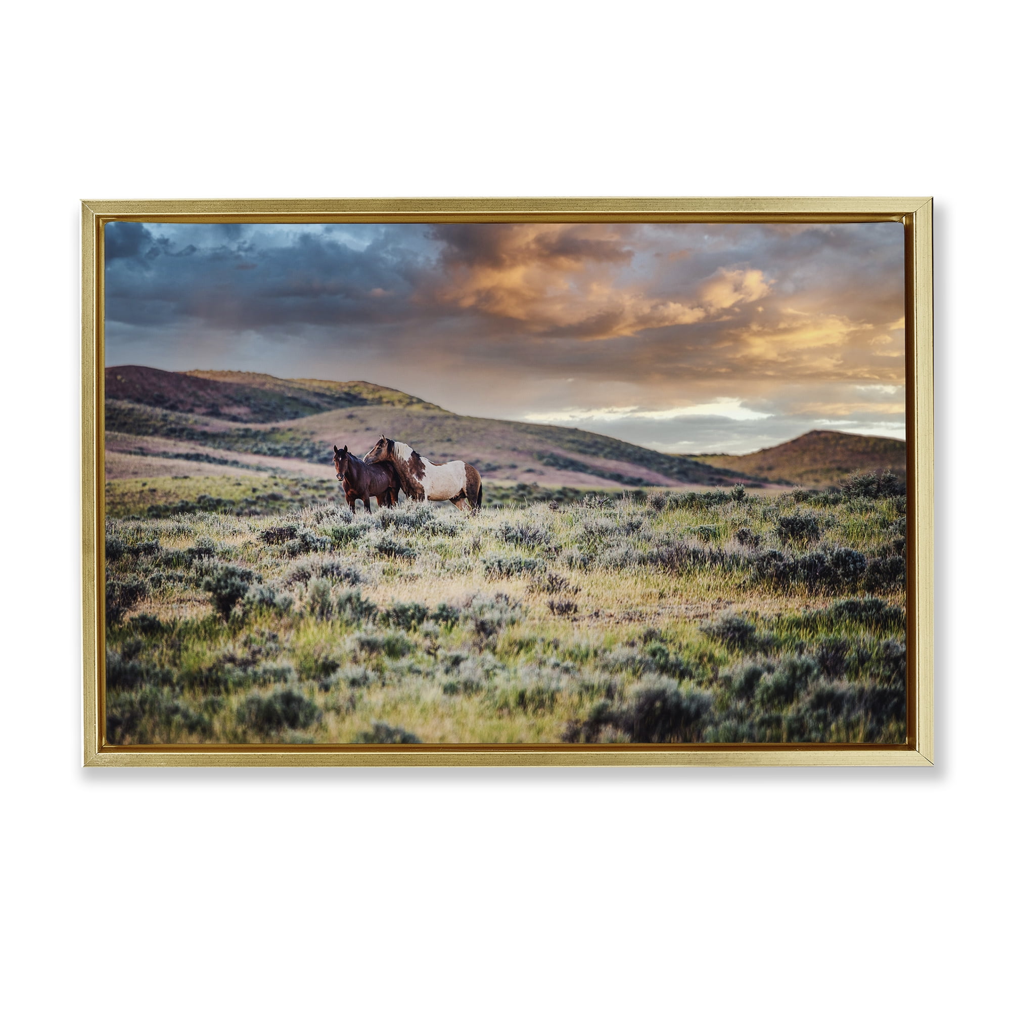 Stupell Industries Stay Close Horses Gold Framed Floater Canvas Wall Art, design by Tim West
