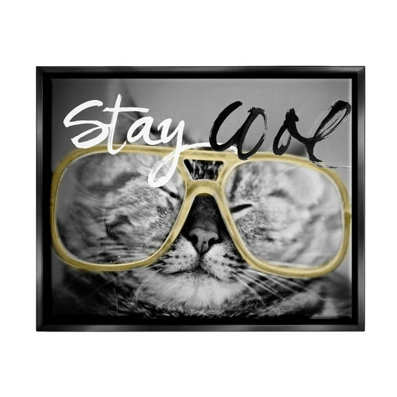 Stupell Industries Stay Cool Cat Glasses Graphic Art Jet Black Floating Framed Canvas Print Wall Art, Design by Sundance Group