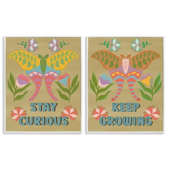 Stupell Industries Stay Curious & Keep Growing Quotes and Sayings Painting White Framed Art Print Wall Art, 24 x 30, Set of 2
