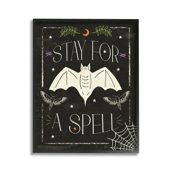 Stupell Industries Stay For A Spell Phrase Holiday Painting Black Framed Art Print Wall Art, 11 x 14