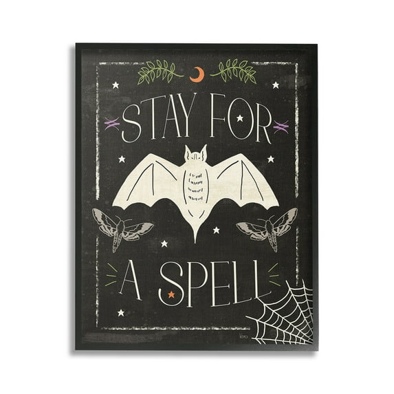 Stupell Industries Stay For A Spell Phrase Holiday Painting Black Framed Art Print Wall Art, 16 x 20