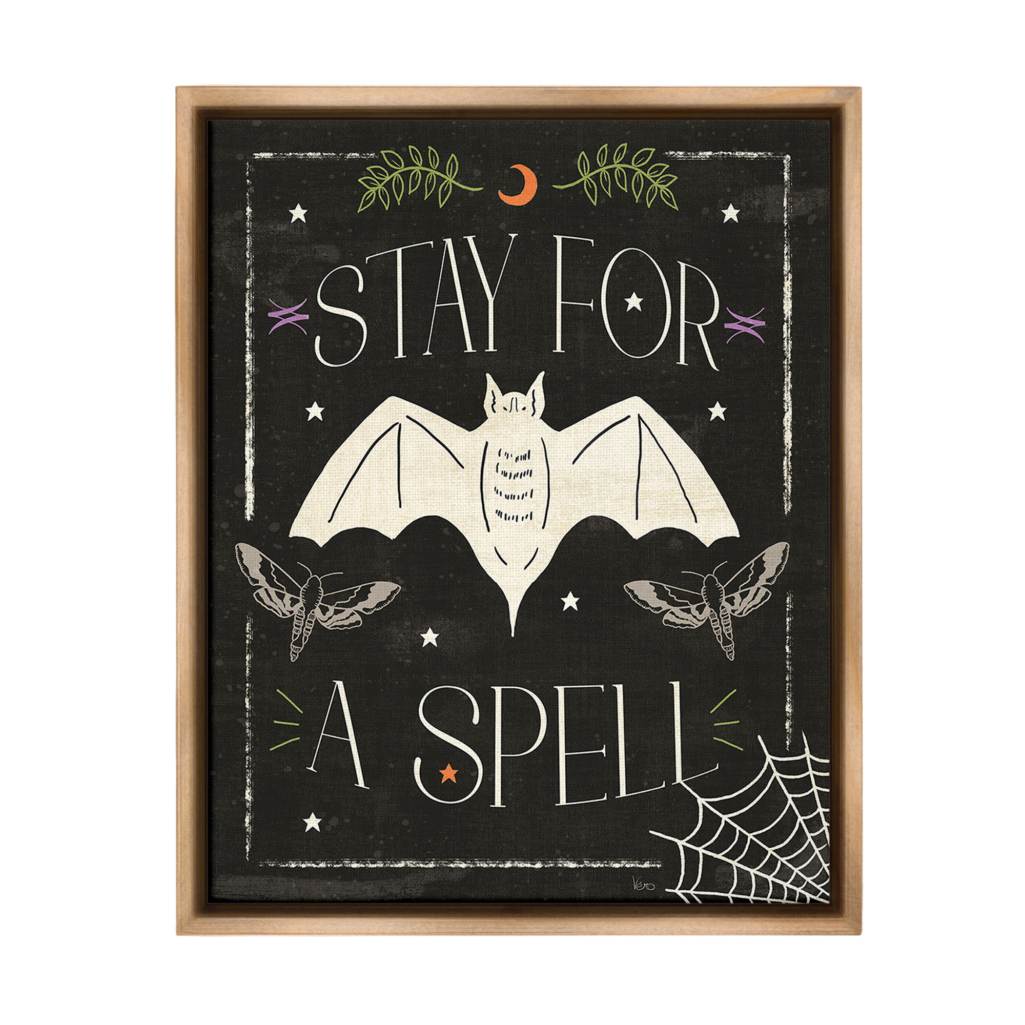 Stupell Industries Stay For A Spell Phrase Holiday Painting Brown Floater Framed Canvas Art Print Wall Art, 25 x 31