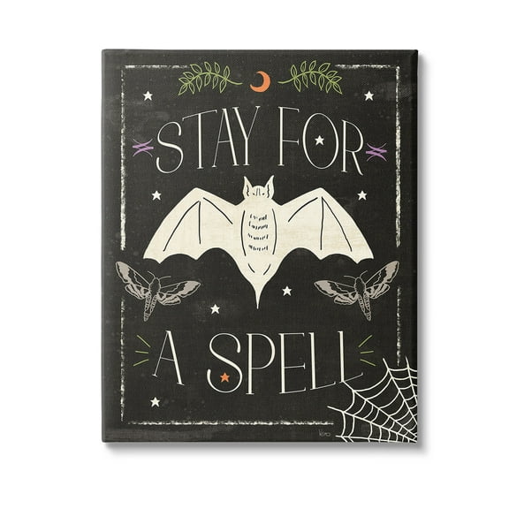 Stupell Industries Stay For A Spell Phrase Holiday Painting Gallery Wrapped Canvas Art Print Wall Art, 16 x 20