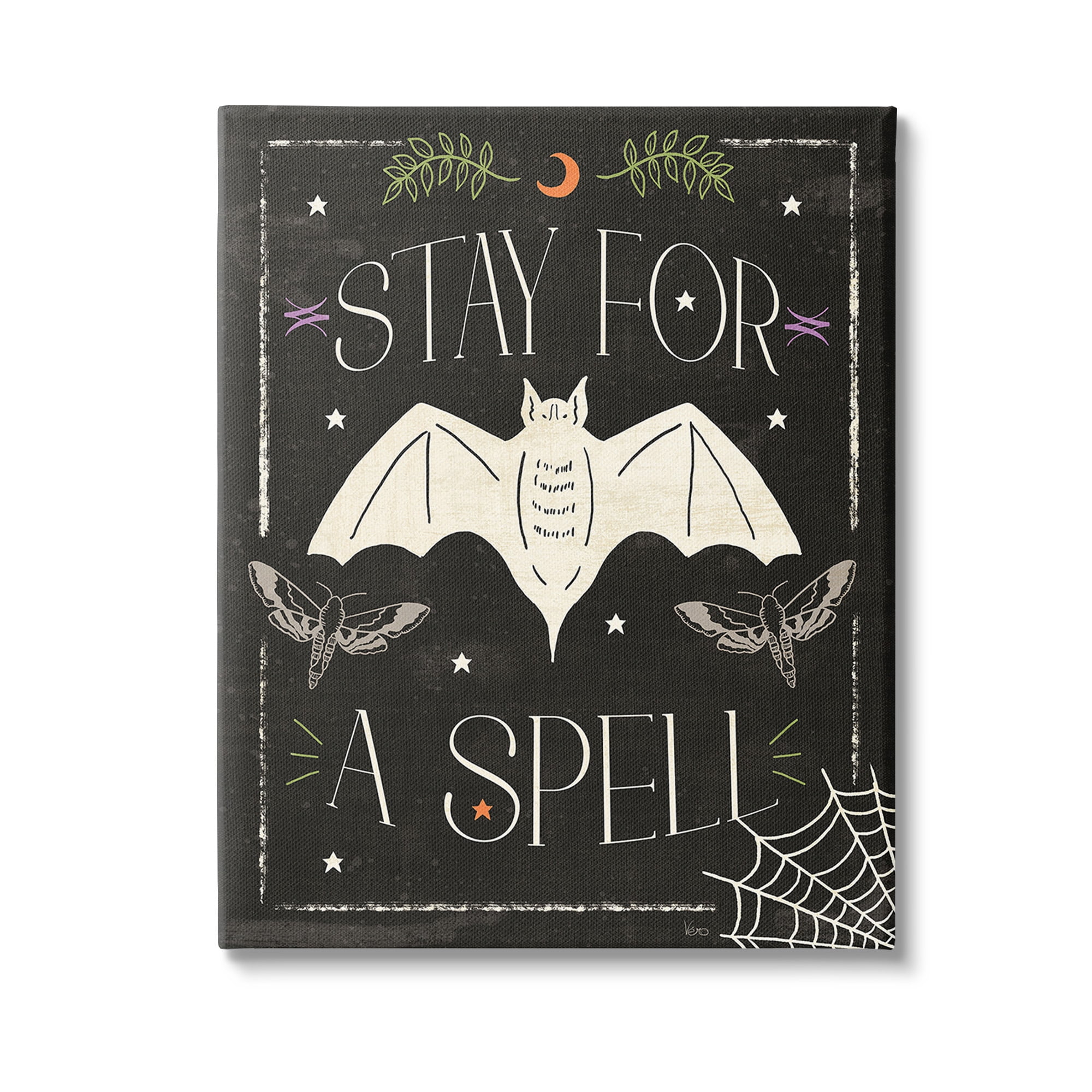 Stupell Industries Stay For A Spell Phrase Holiday Painting Gallery Wrapped Canvas Art Print Wall Art, 24 x 30