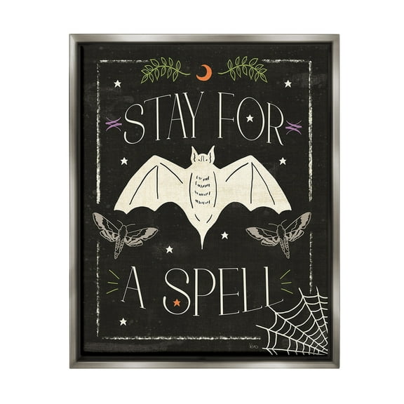 Stupell Industries Stay For A Spell Phrase Holiday Painting Gray Floater Framed Canvas Art Print Wall Art, 17 x 21