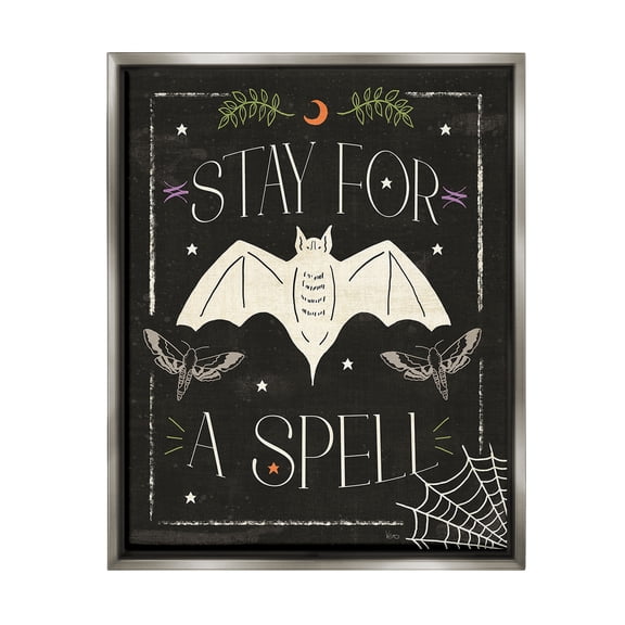 Stupell Industries Stay For A Spell Phrase Holiday Painting Gray Floater Framed Canvas Art Print Wall Art, 25 x 31