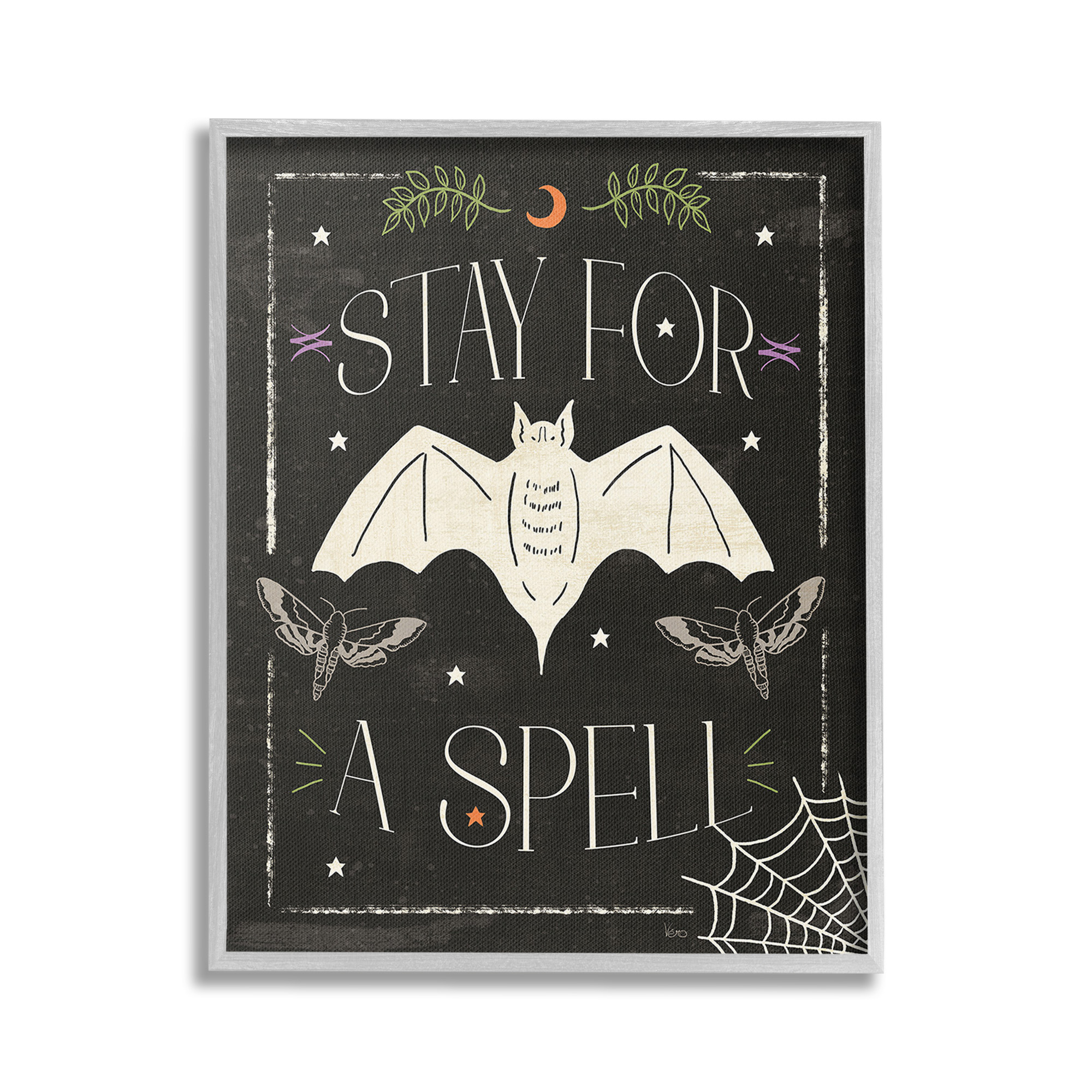 Stupell Industries Stay For A Spell Phrase Holiday Painting Gray Framed Art Print Wall Art, 24 x 30