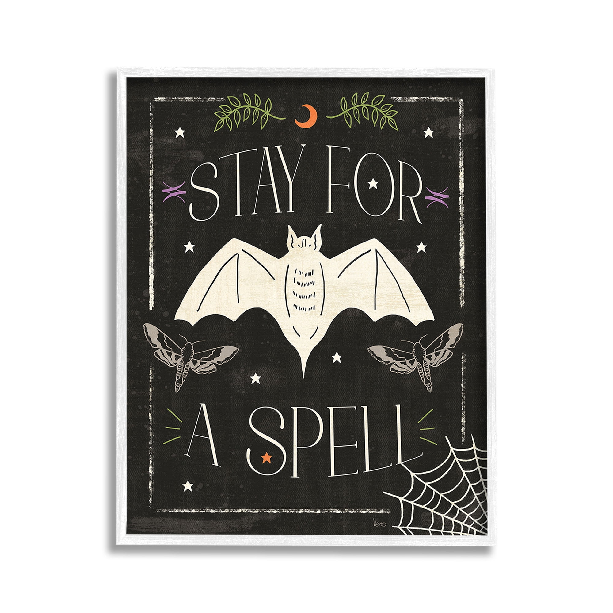 Stupell Industries Stay For A Spell Phrase Holiday Painting White Framed Art Print Wall Art, 11 x 14