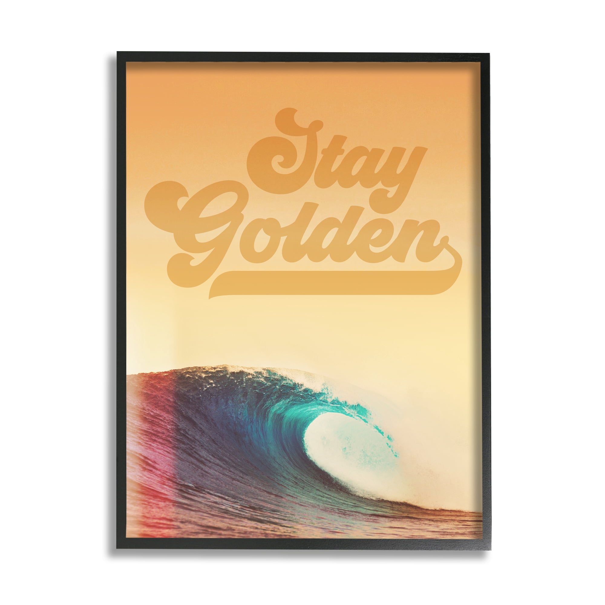 Stupell Industries Stay Golden Beach Waves Nature Painting Black Framed Art Print Wall Art, 16 x 20