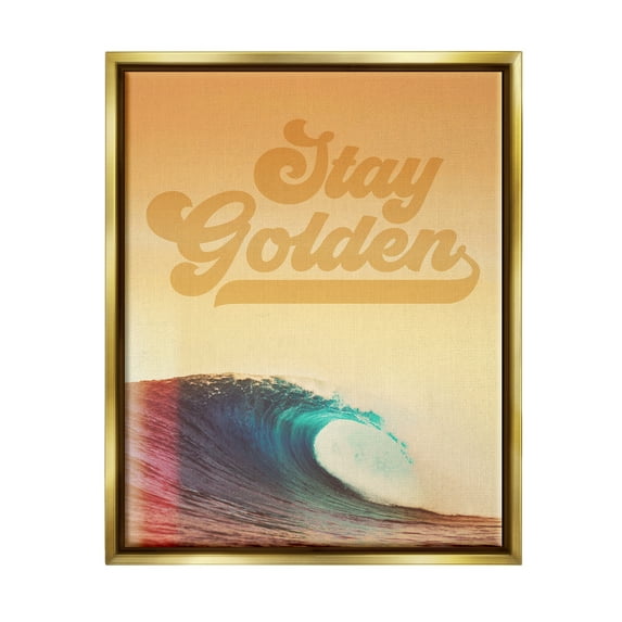 Stupell Industries Stay Golden Beach Waves Nature Painting Gold Floater Framed Art Print Wall Art, 25 x 31