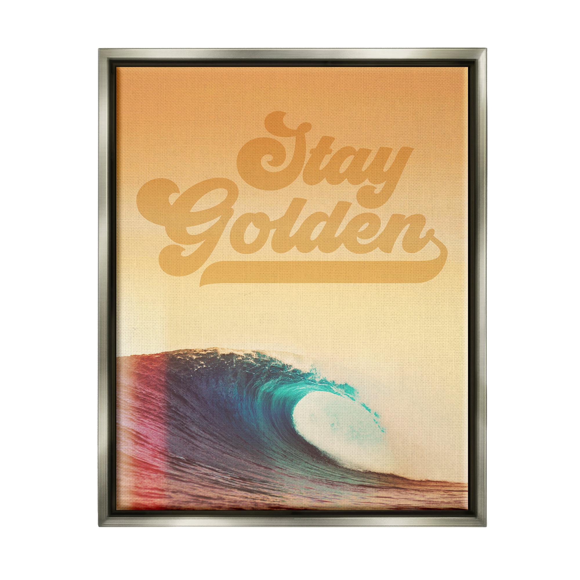Stupell Industries Stay Golden Beach Waves Nature Painting Gray Floater Framed Art Print Wall Art, 17 x 21