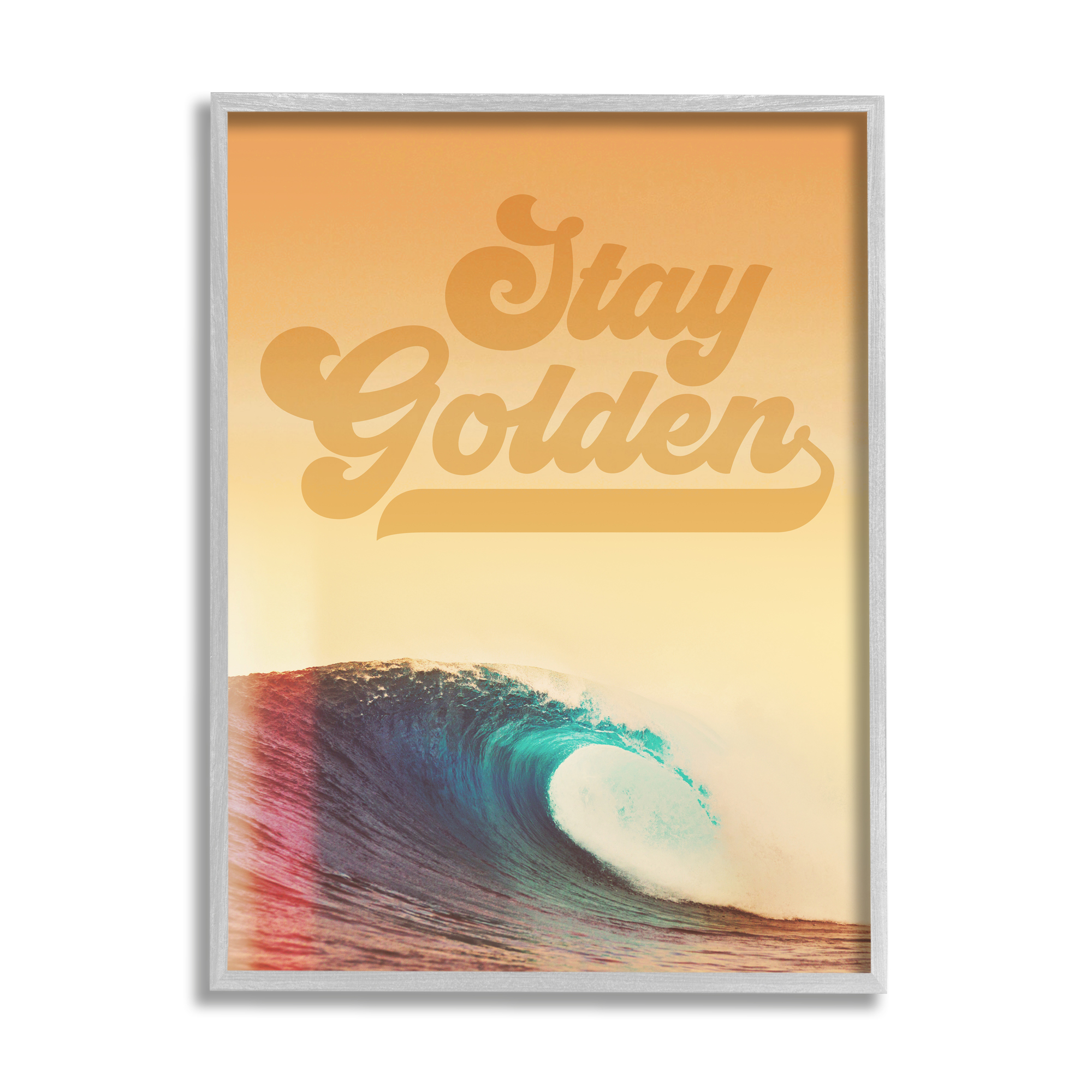 Stupell Industries Stay Golden Beach Waves Nature Painting Gray Framed Art Print Wall Art, 11 x 14