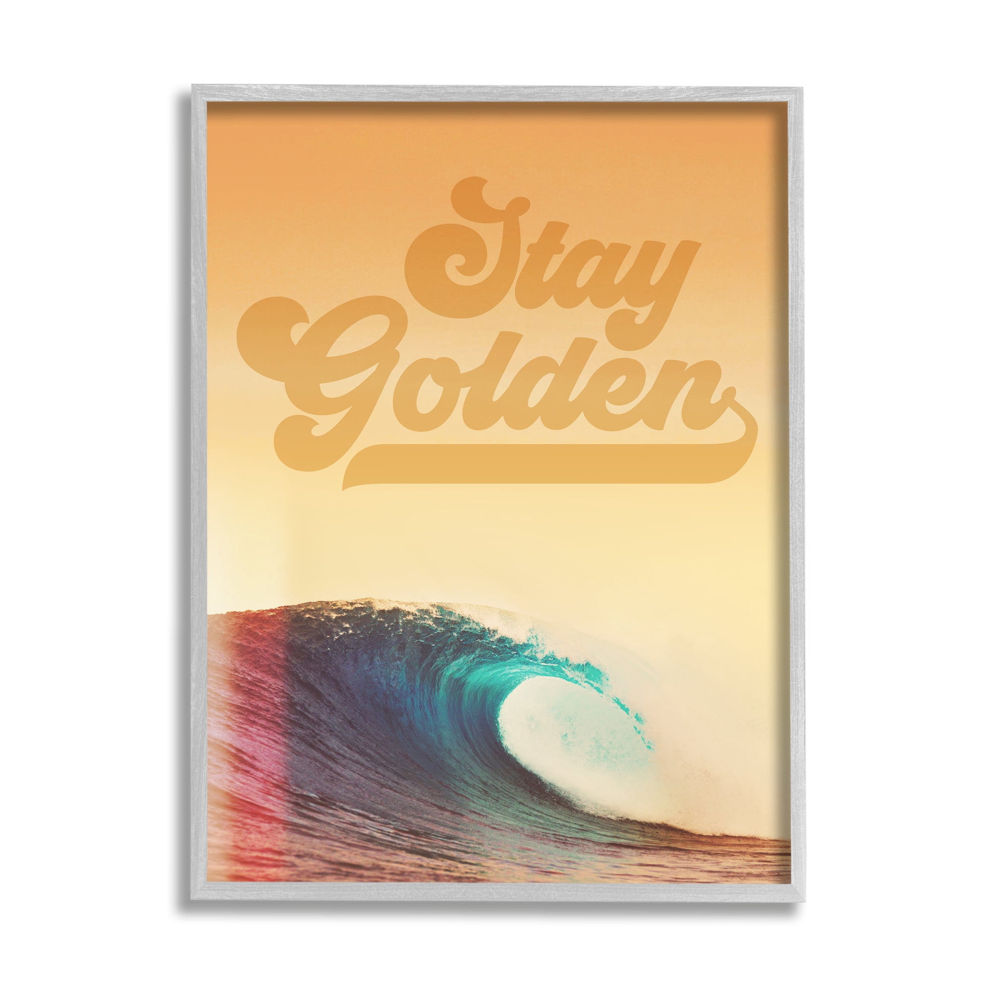 Stupell Industries Stay Golden Beach Waves Nature Painting Gray Framed Art Print Wall Art, 16 x 20