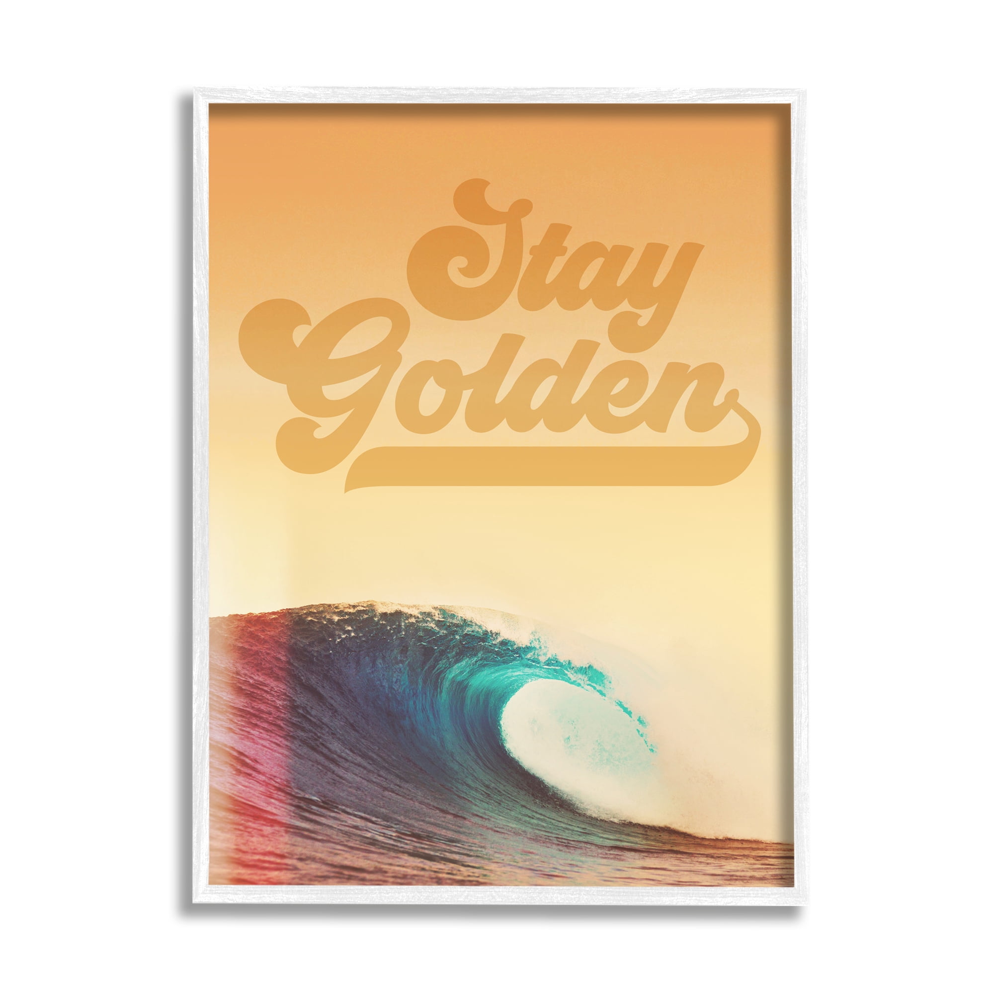 Stupell Industries Stay Golden Beach Waves Nature Painting White Framed Art Print Wall Art, 11 x 14