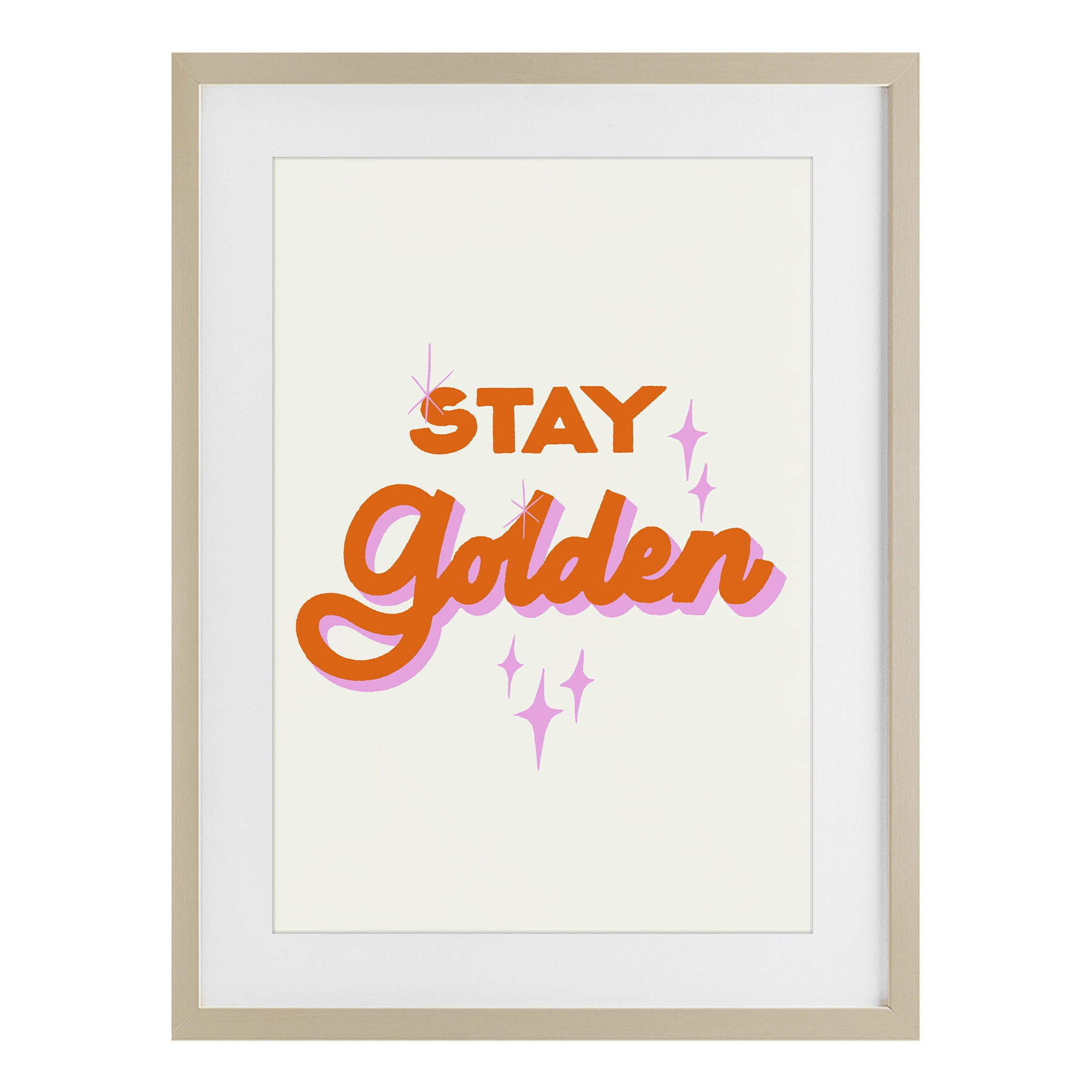 Stupell Industries Stay Golden Retro Letters Birch Framed Print Under ...