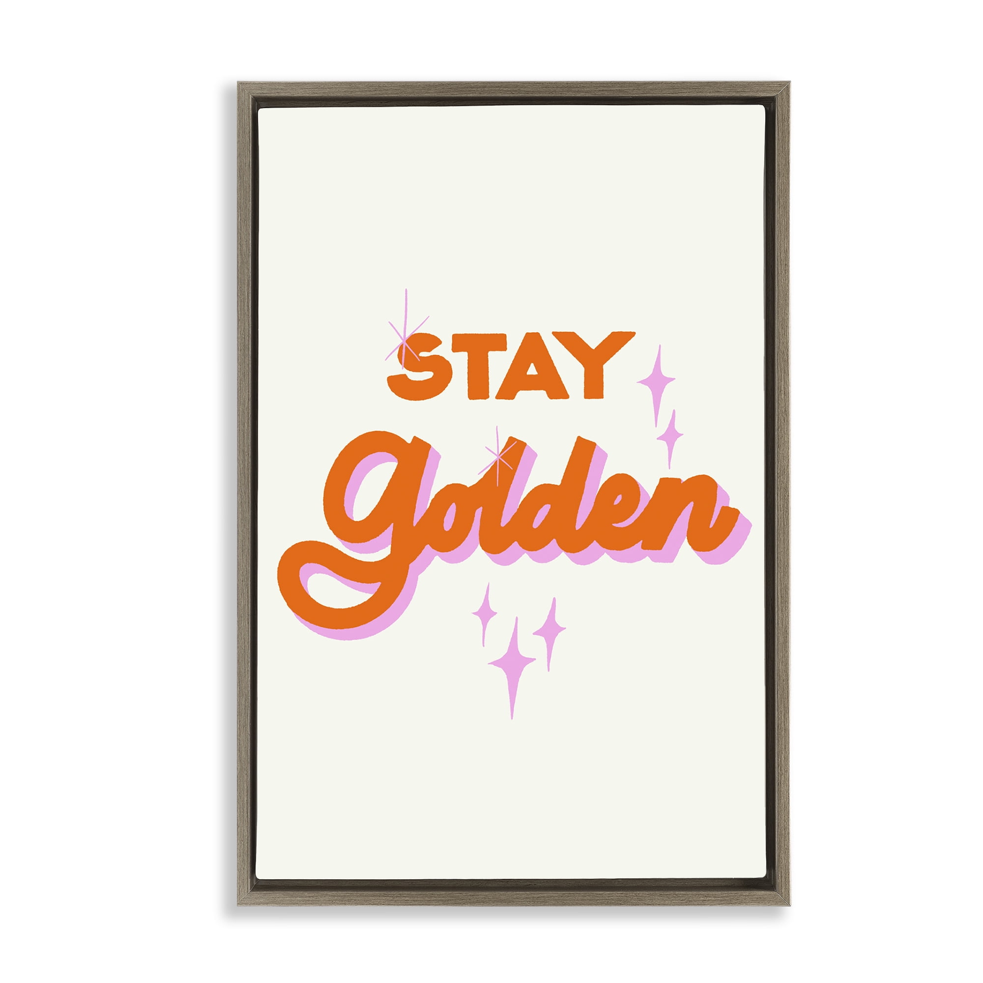 Stupell Industries Stay Golden Retro Letters Brown Framed Floater Canvas Wall Art, design by Indira Prieto | IndySign