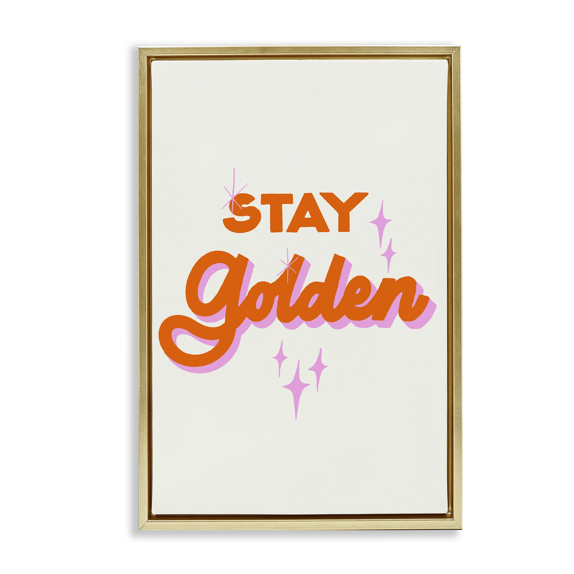 Stupell Industries Stay Golden Retro Letters Gold Framed Floater Canvas Wall Art, design by Indira Prieto | IndySign
