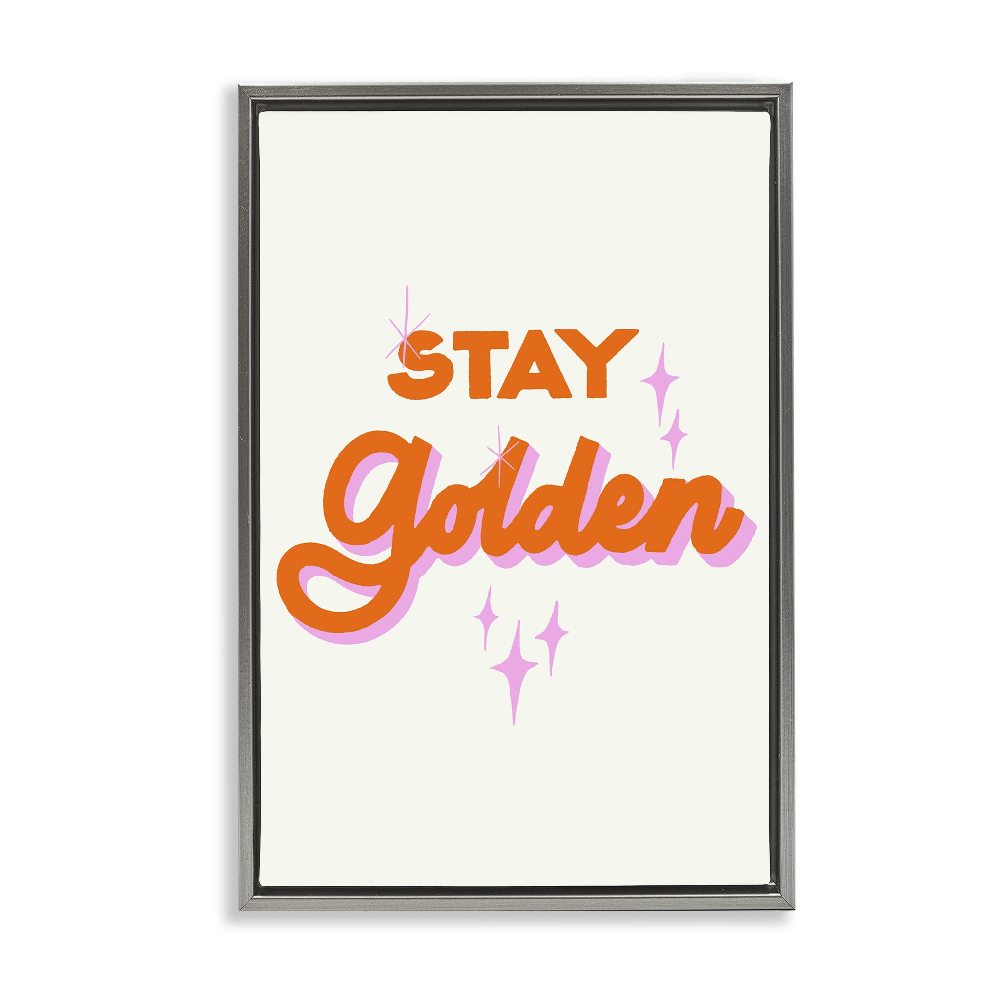 Stupell Industries Stay Golden Retro Letters Gray Framed Floater Canvas Wall Art, design by Indira Prieto | IndySign