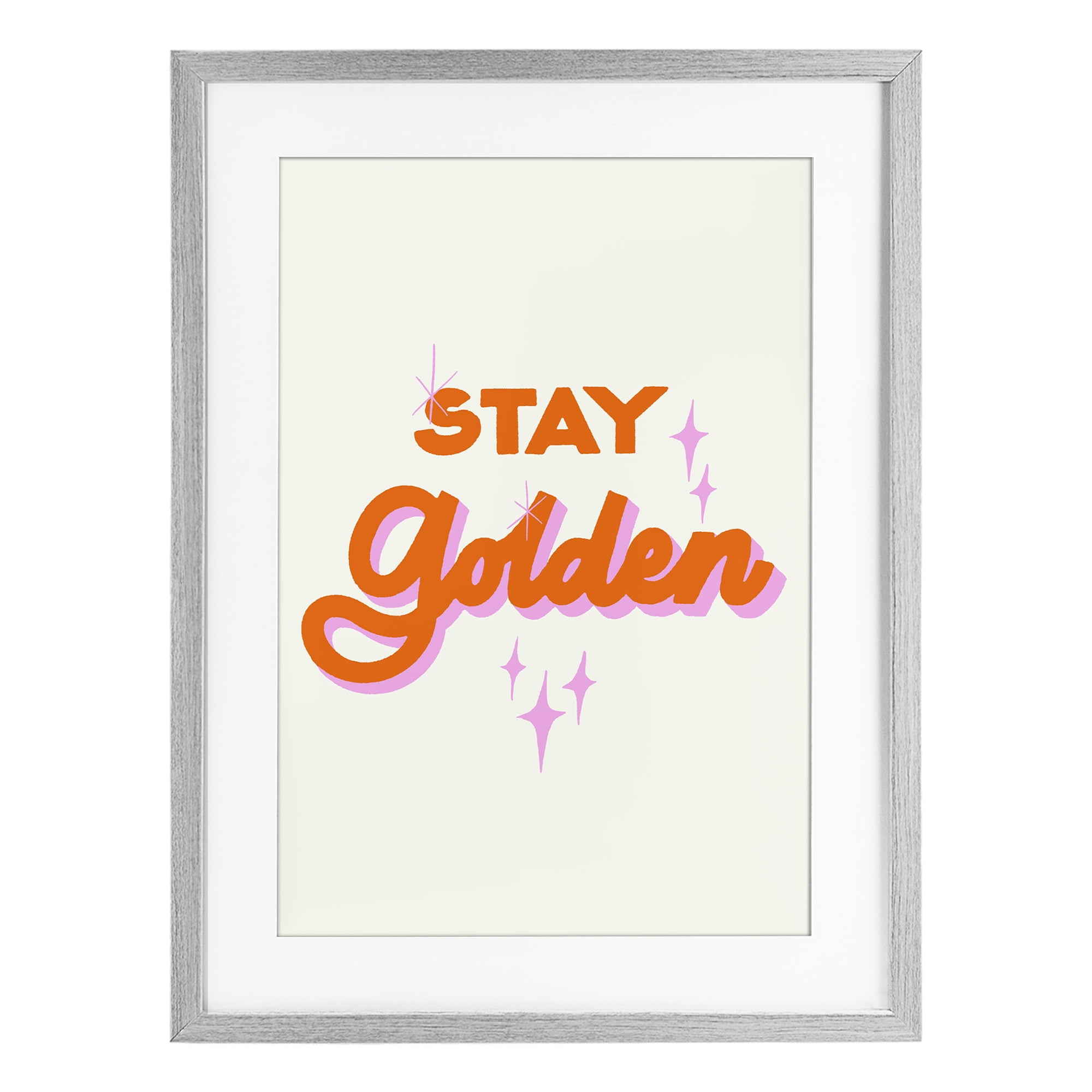 Stupell Industries Stay Golden Retro Letters Gray Framed Print Under Glass, design by Indira Prieto | IndySign