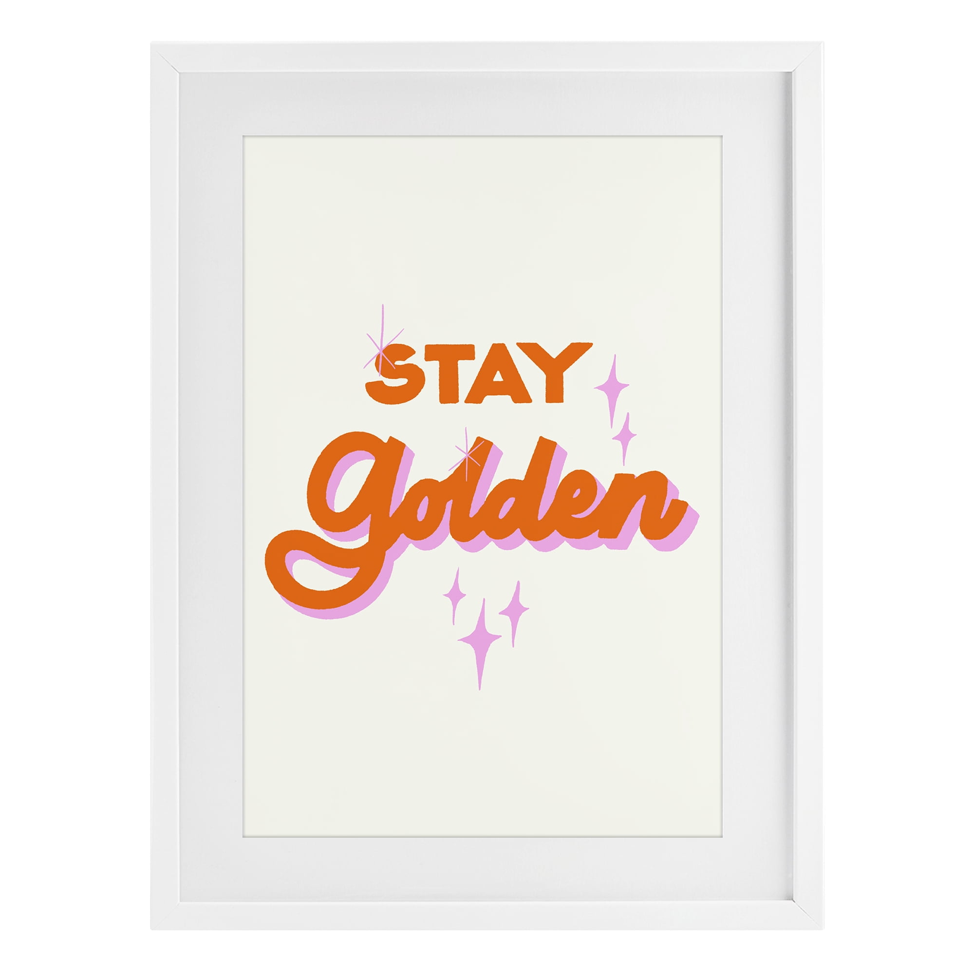 Stupell Industries Stay Golden Retro Letters White Framed Print Under Glass, design by Indira Prieto | IndySign