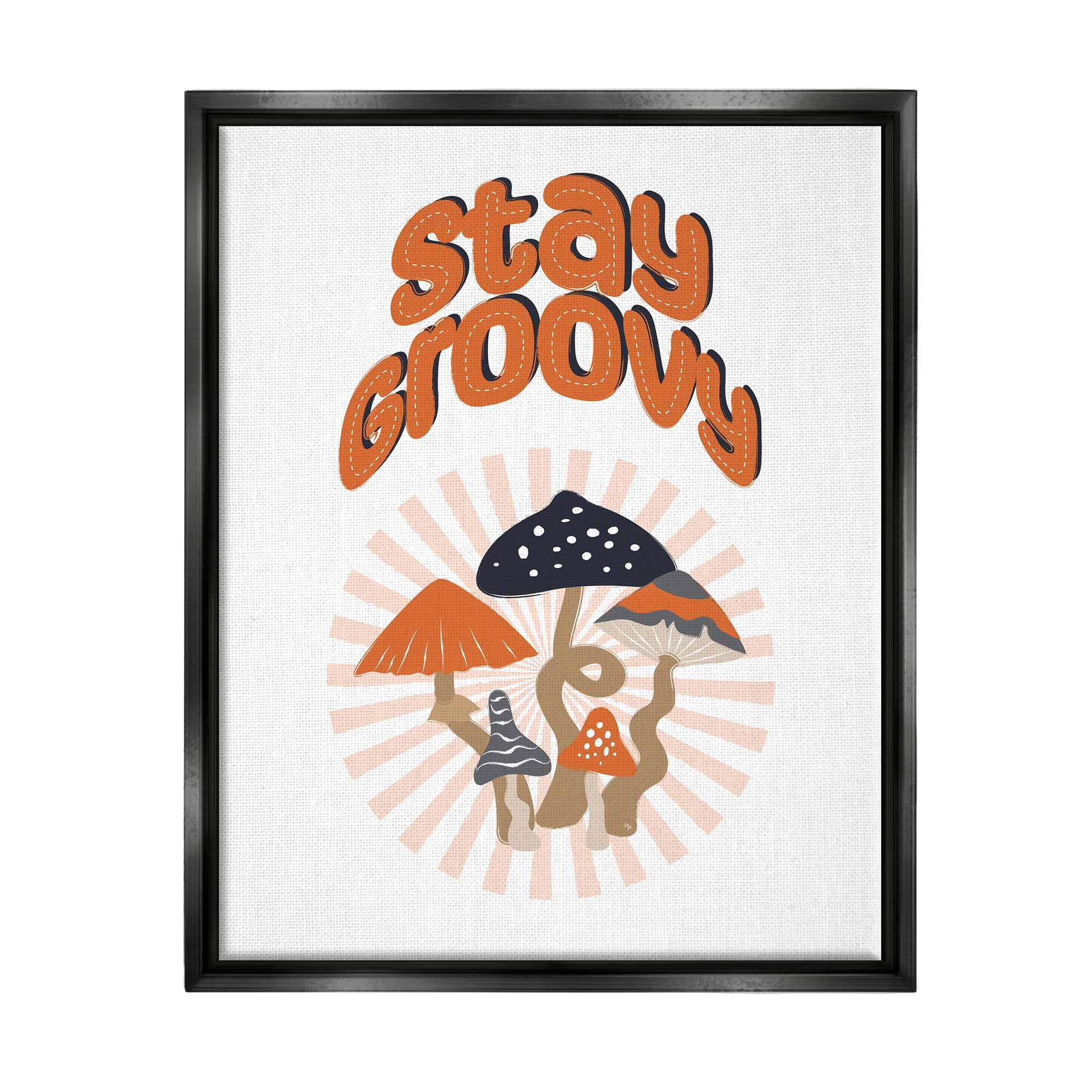 Stupell Industries Stay Groovy Mushrooms Botanical & Floral Painting Black Floater Framed Canvas Art Print Wall Art, 25 x 31