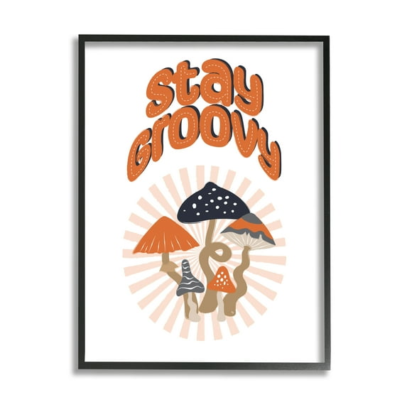 Stupell Industries Stay Groovy Mushrooms Botanical & Floral Painting Black Framed Art Print Wall Art, 11 x 14