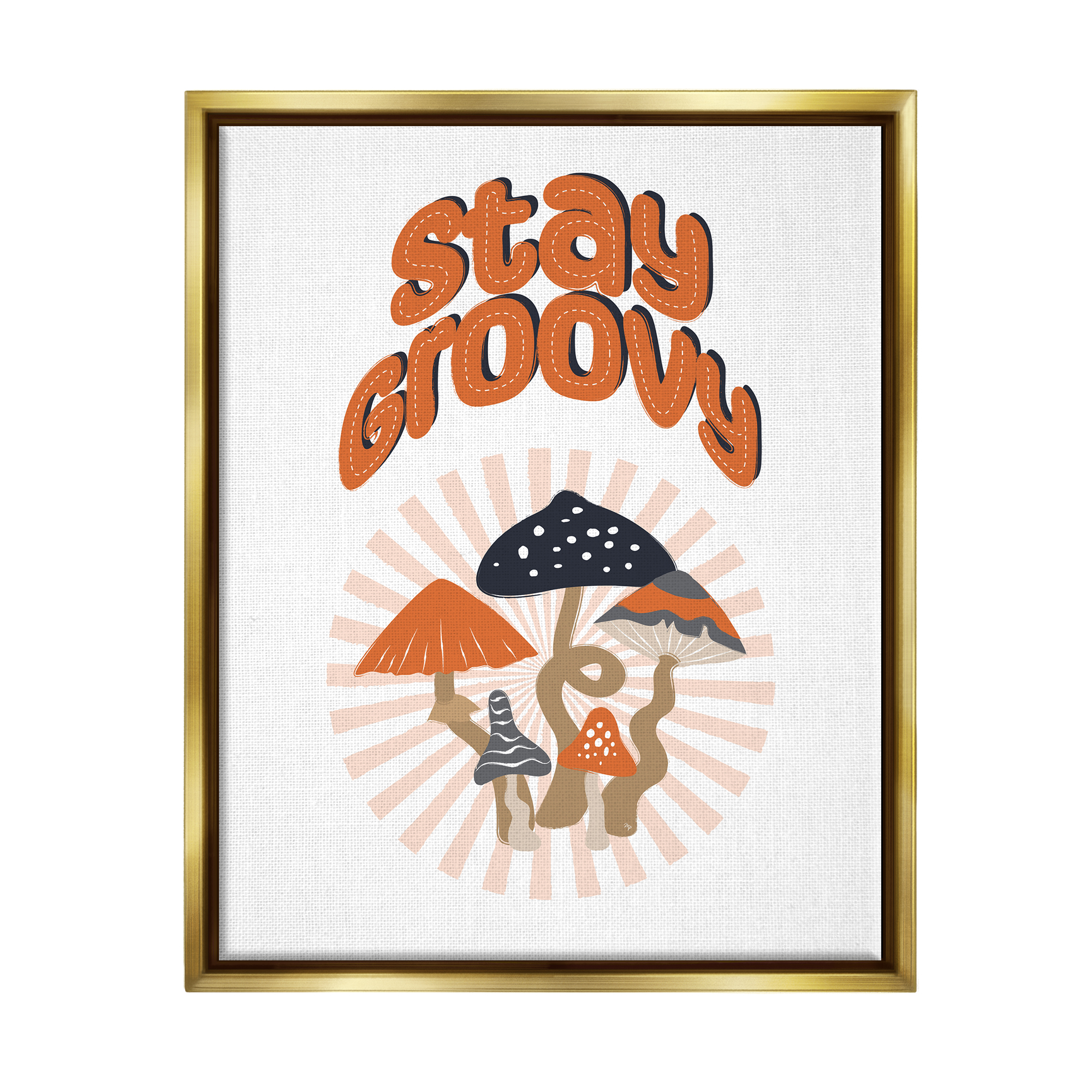 Stupell Industries Stay Groovy Mushrooms Botanical & Floral Painting Gold Floater Framed Canvas Art Print Wall Art, 25 x 31