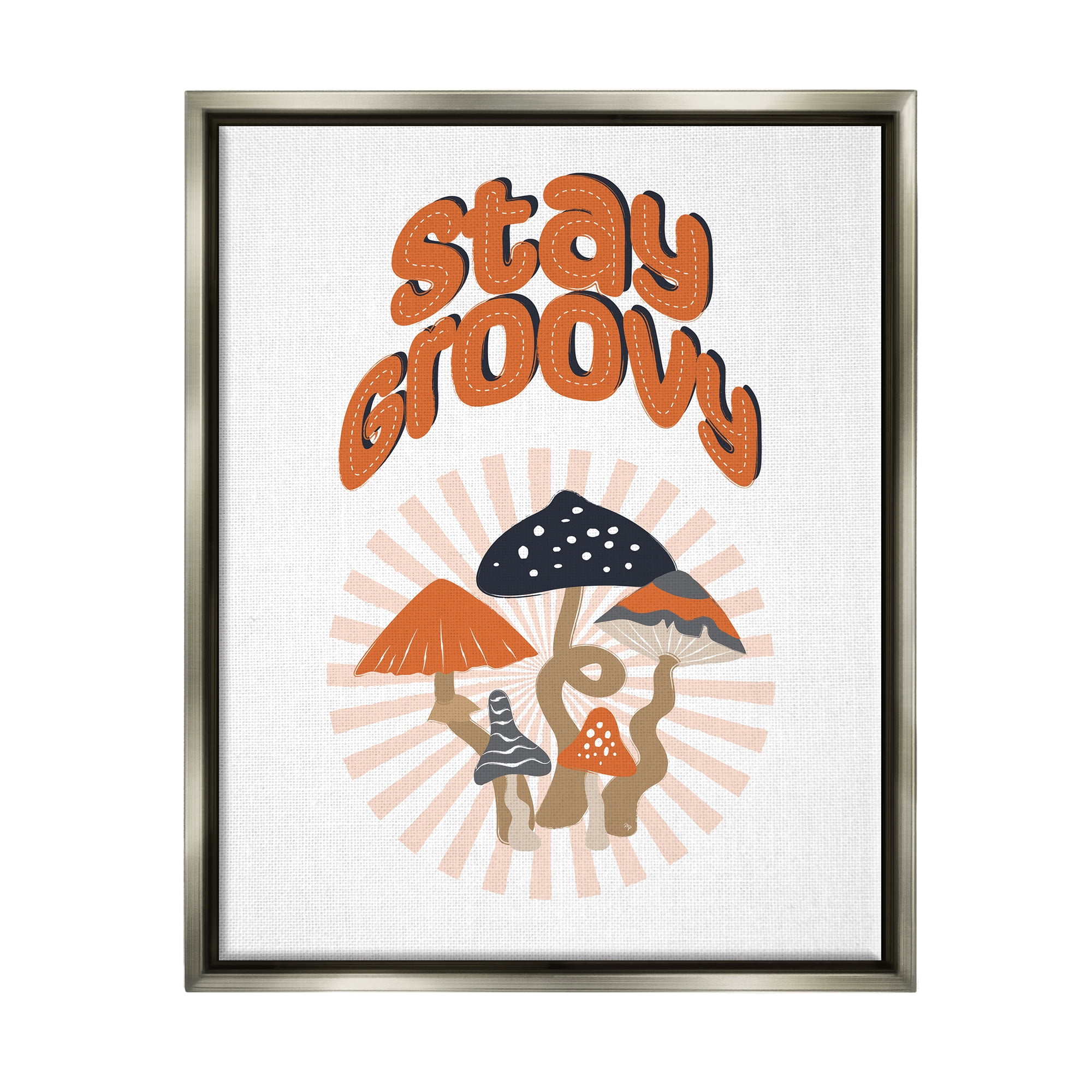 Stupell Industries Stay Groovy Mushrooms Botanical & Floral Painting Gray Floater Framed Canvas Art Print Wall Art, 25 x 31