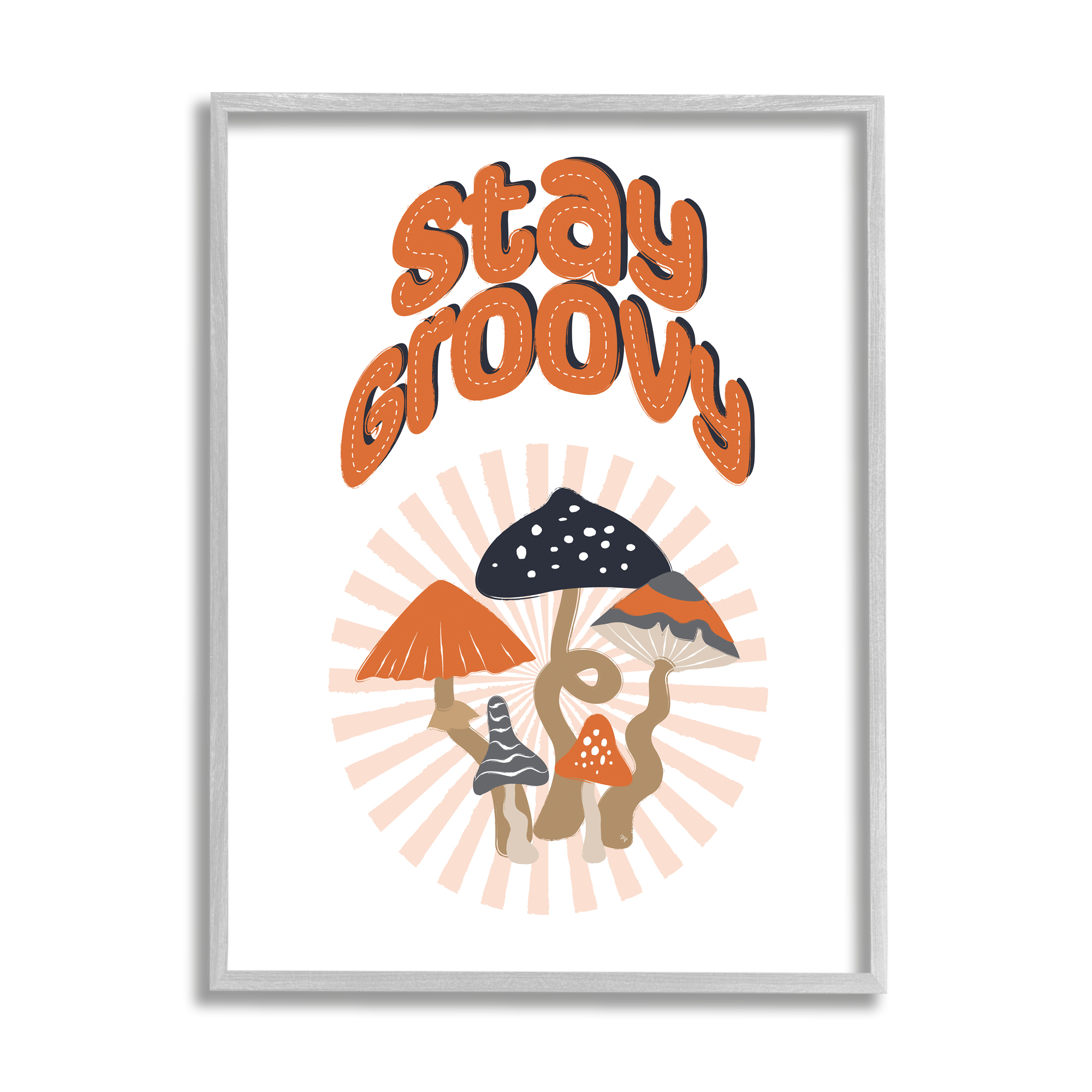 Stupell Industries Stay Groovy Mushrooms Botanical & Floral Painting Gray Framed Art Print Wall Art, 24 x 30
