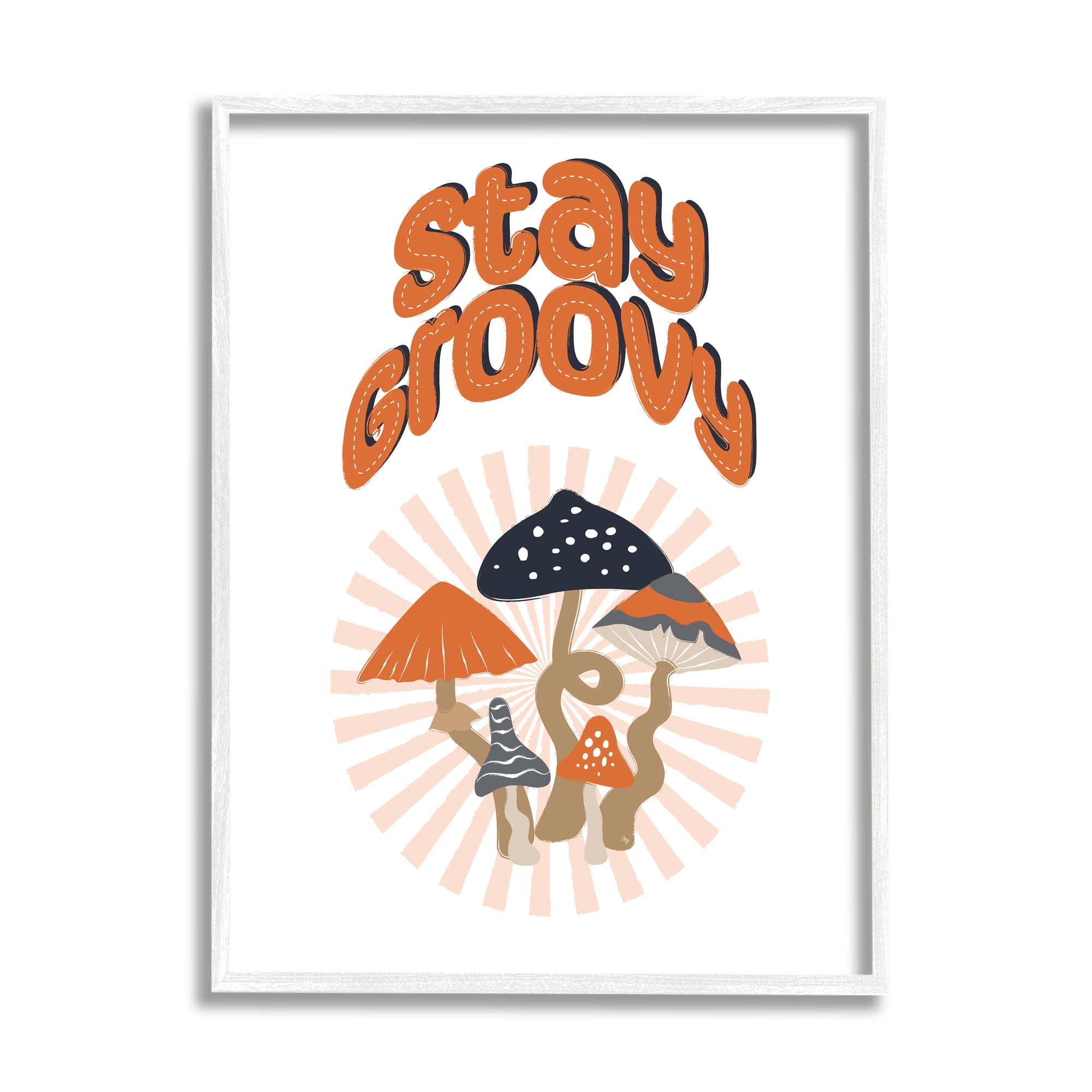 Stupell Industries Stay Groovy Mushrooms Botanical & Floral Painting White Framed Art Print Wall Art, 24 x 30