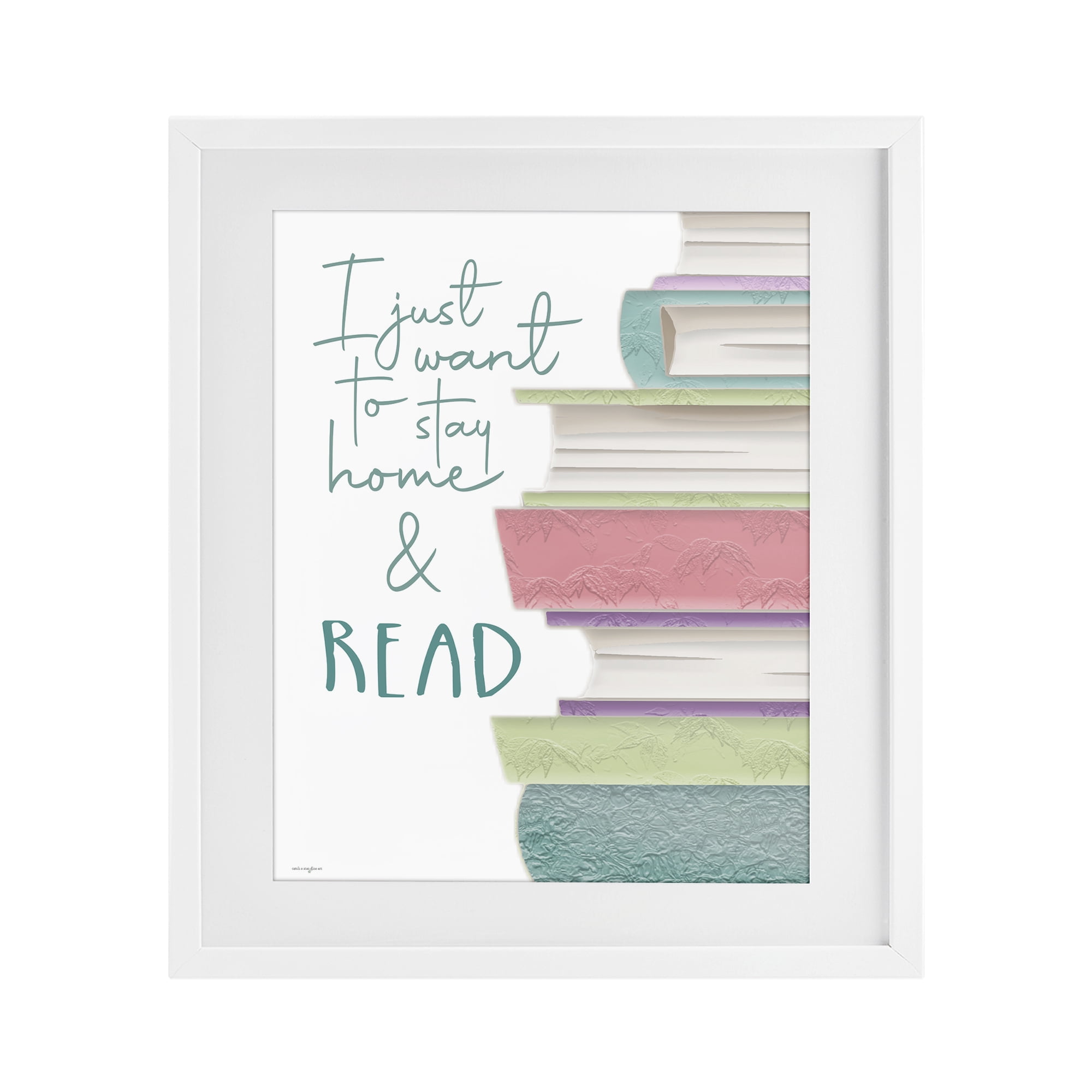 Stupell Industries Stay Home & Read White Framed Print Under Glass, design by Seven Trees Design