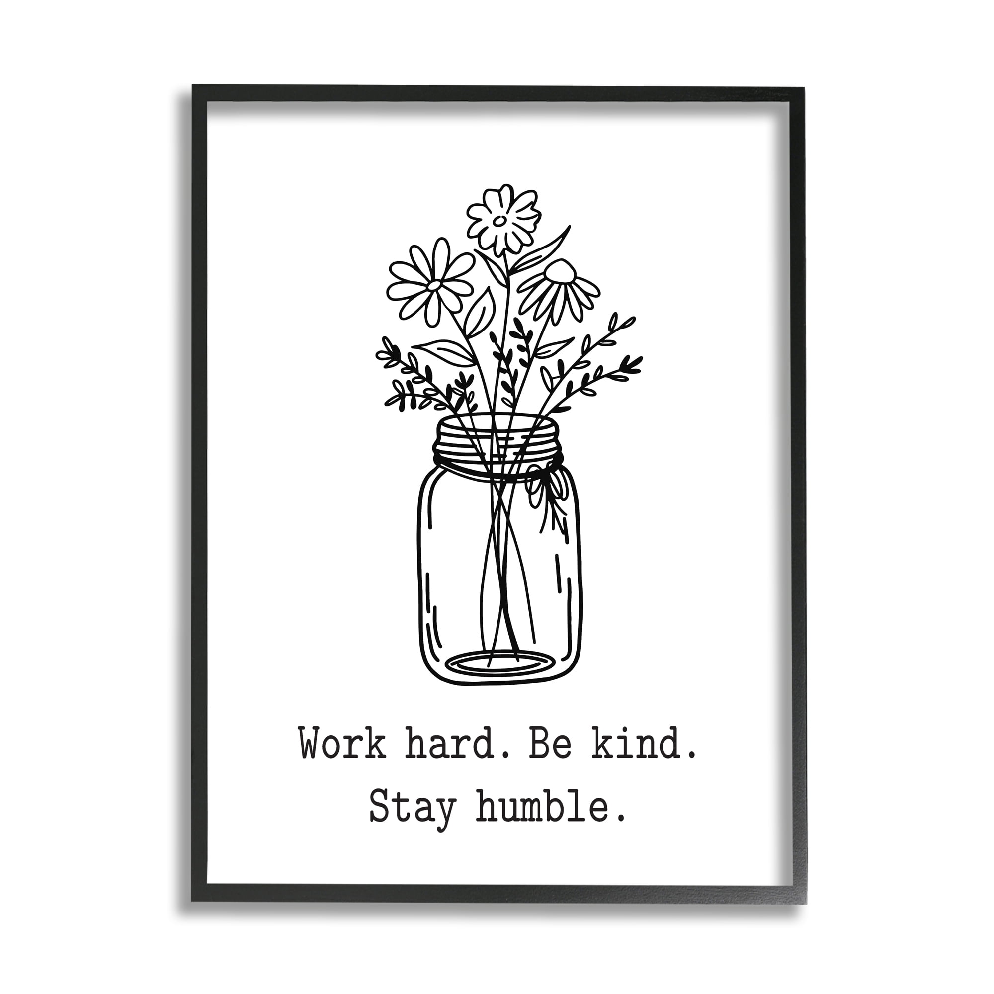 Stupell Industries Stay Humble Casual Floral Line Doodle Bouquet Graphic Art Black Framed Art Print Wall Art, Design by Lettered and Lined
