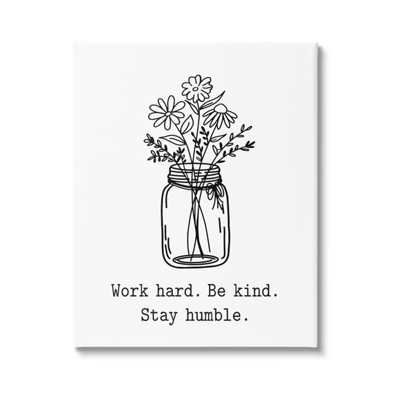 Stupell Industries Stay Humble Casual Floral Line Doodle Bouquet Graphic Art Gallery Wrapped Canvas Print Wall Art, Design by Lettered and Lined