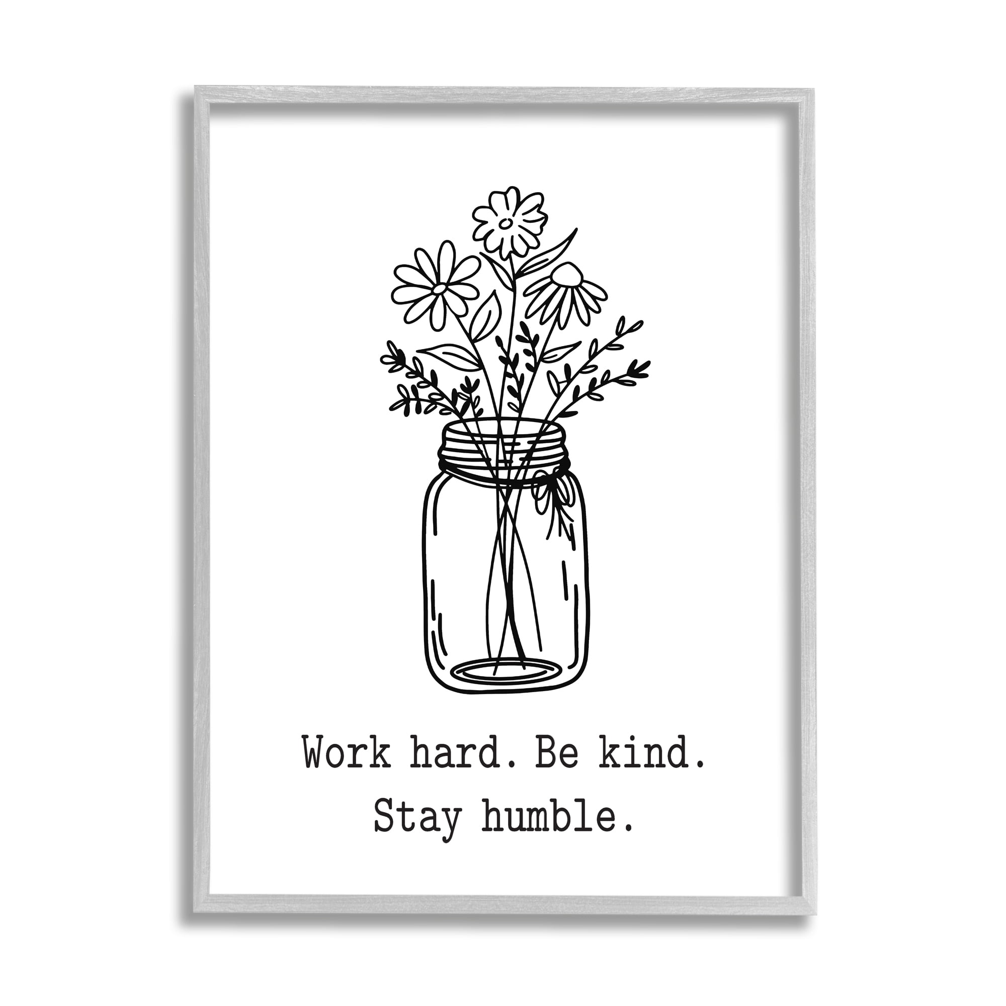 Stupell Industries Stay Humble Casual Floral Line Doodle Bouquet Graphic Art Gray Framed Art Print Wall Art, Design by Lettered and Lined