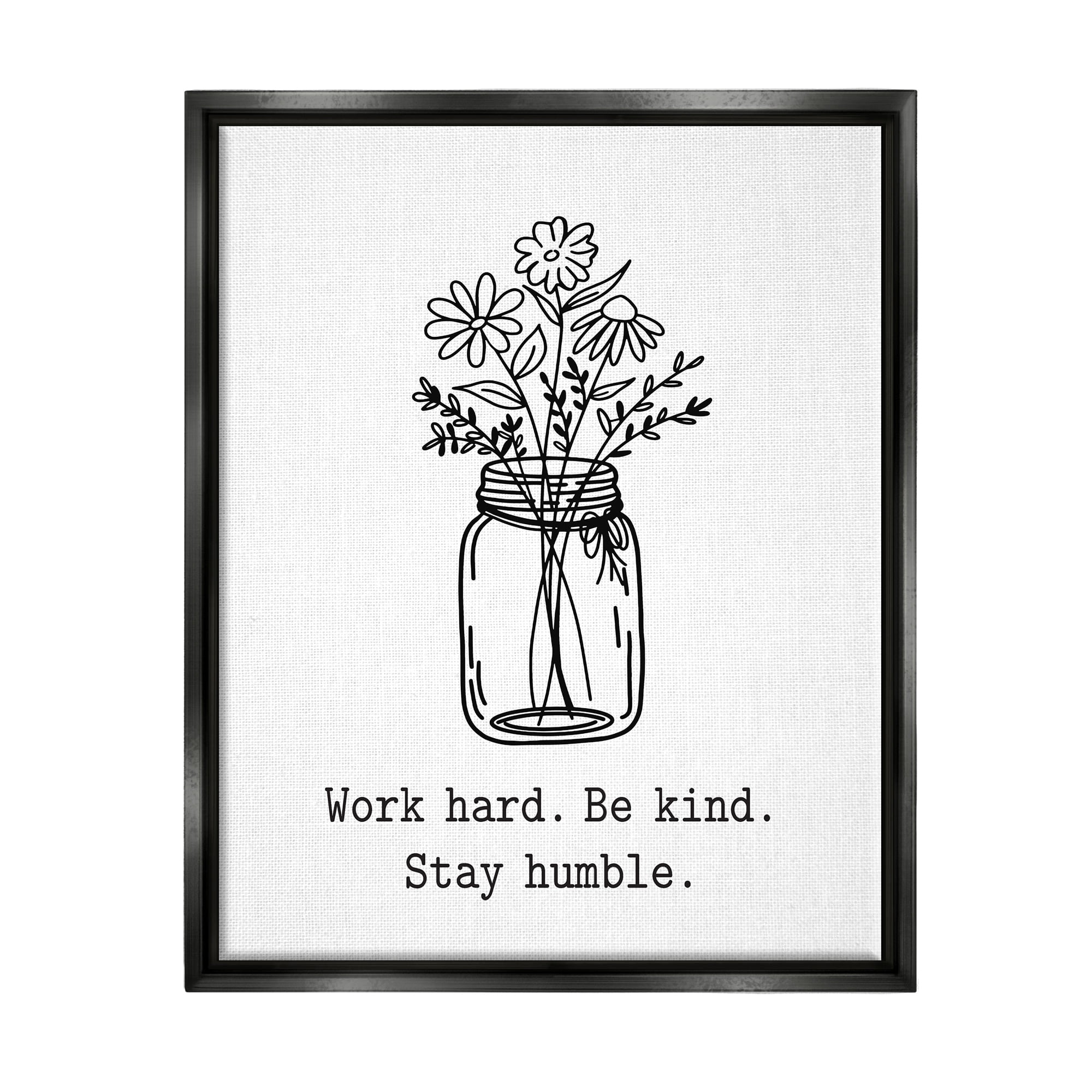 Stupell Industries Stay Humble Casual Floral Line Doodle Bouquet Graphic Art Jet Black Floating Framed Canvas Print Wall Art, Design by Lettered and Lined